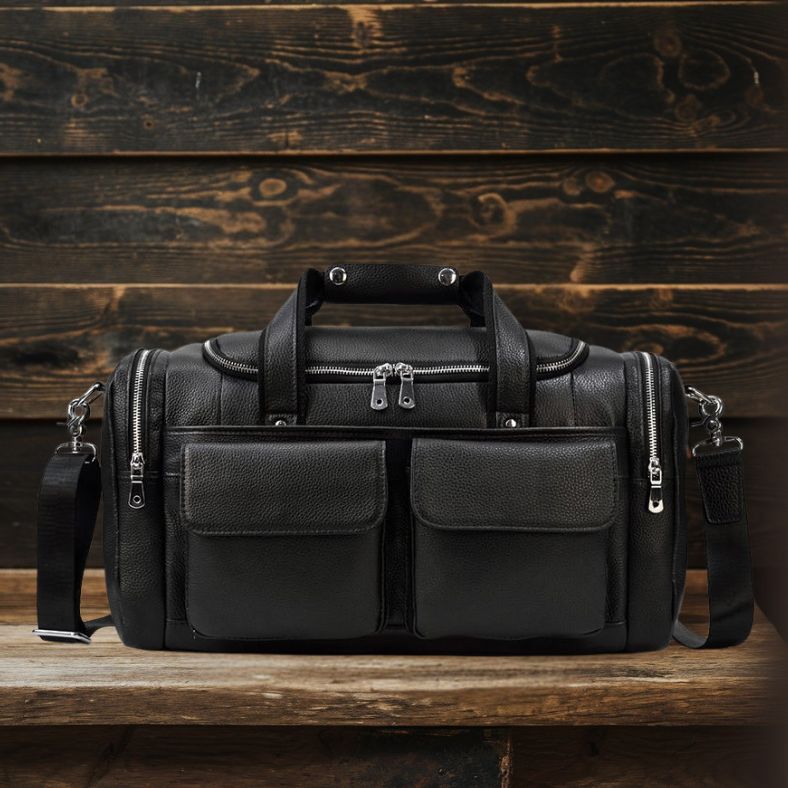 CHARLEROI Black Leather Duffle Bag - Stylish & Durable Travel Companion Homme8 leather duffle bag