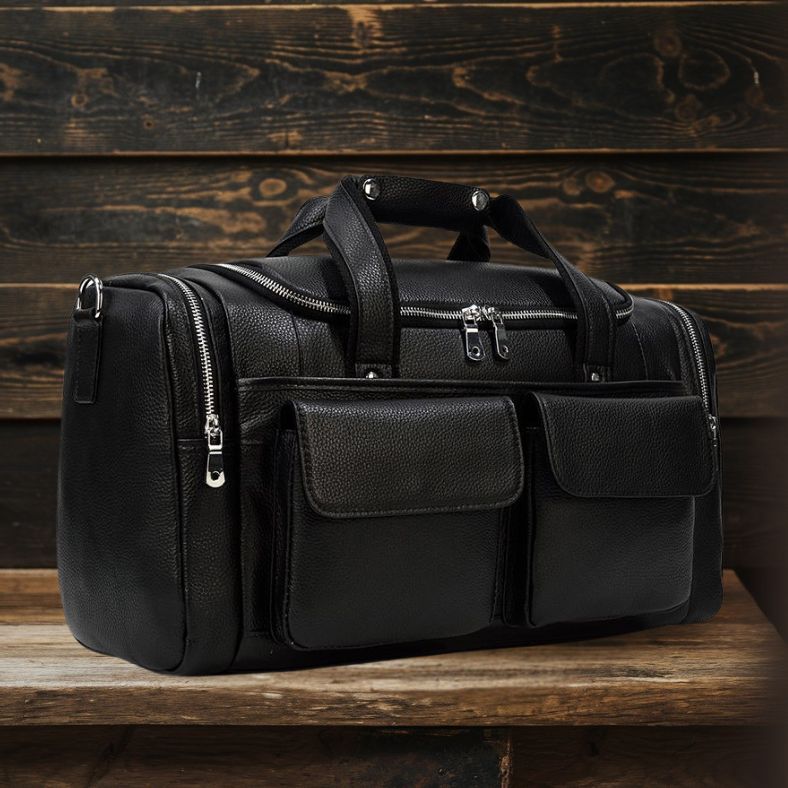 CHARLEROI Black Leather Duffle Bag - Stylish & Durable Travel Companion Homme8 leather duffle bag