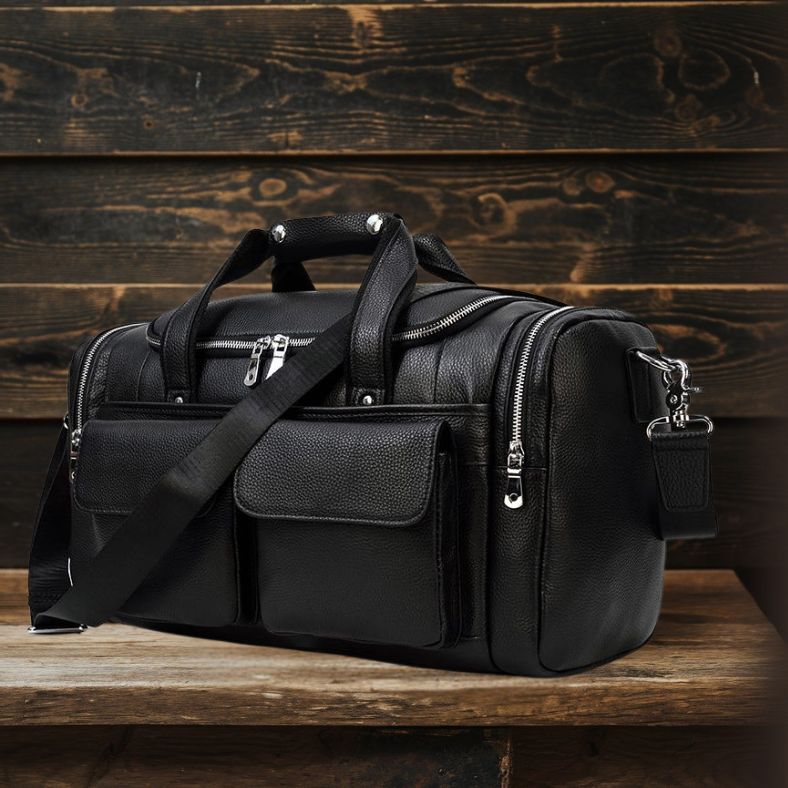 CHARLEROI Black Leather Duffle Bag - Stylish & Durable Travel Companion Homme8 leather duffle bag