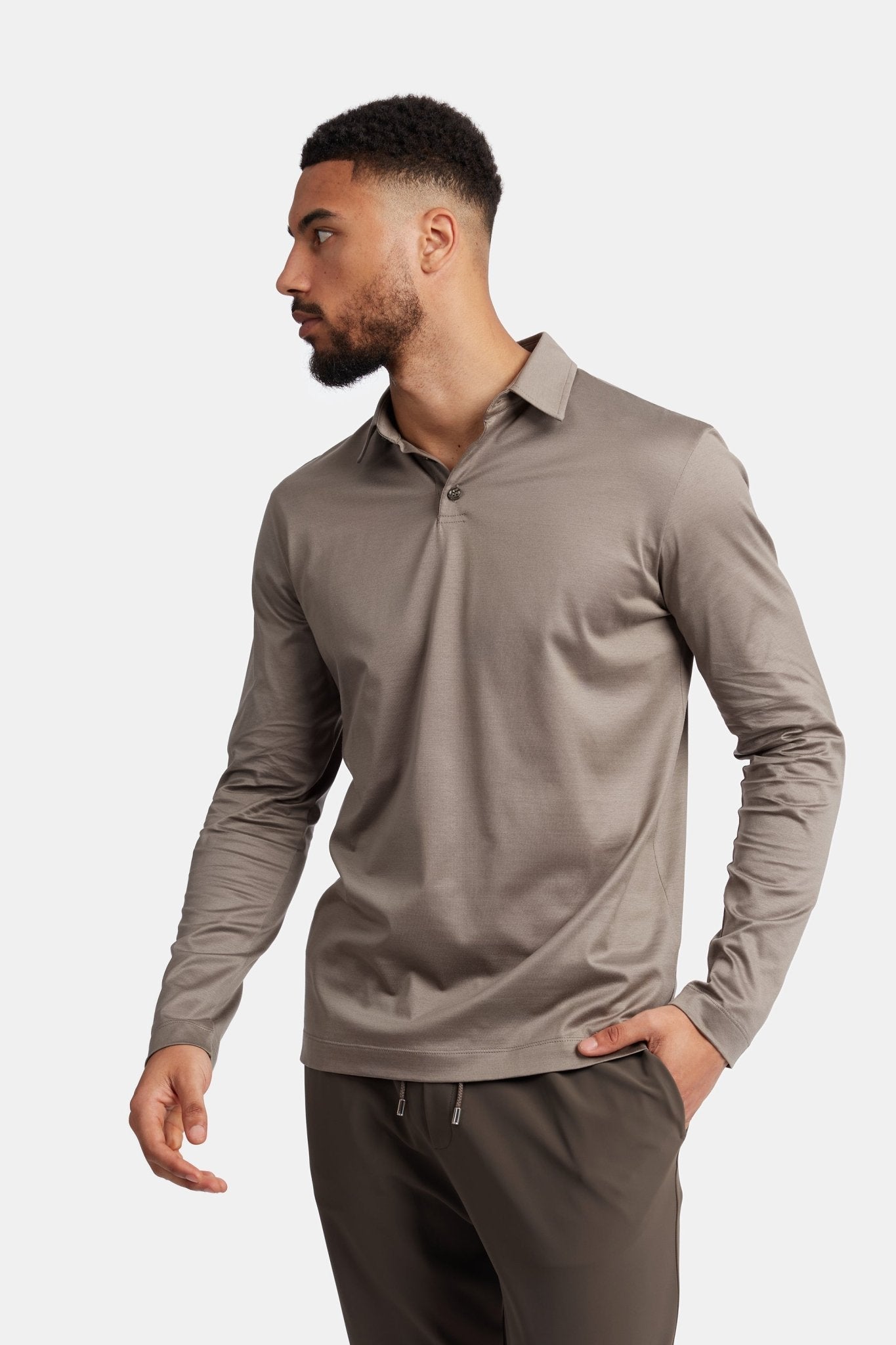 Desert Taupe Long Sleeve Polo Shirt - Stylish & Versatile Homme8 Polo's
