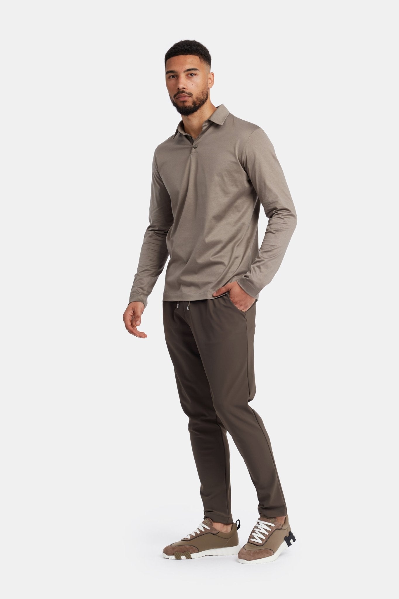 Desert Taupe Long Sleeve Polo Shirt - Stylish & Versatile Homme8 Polo's