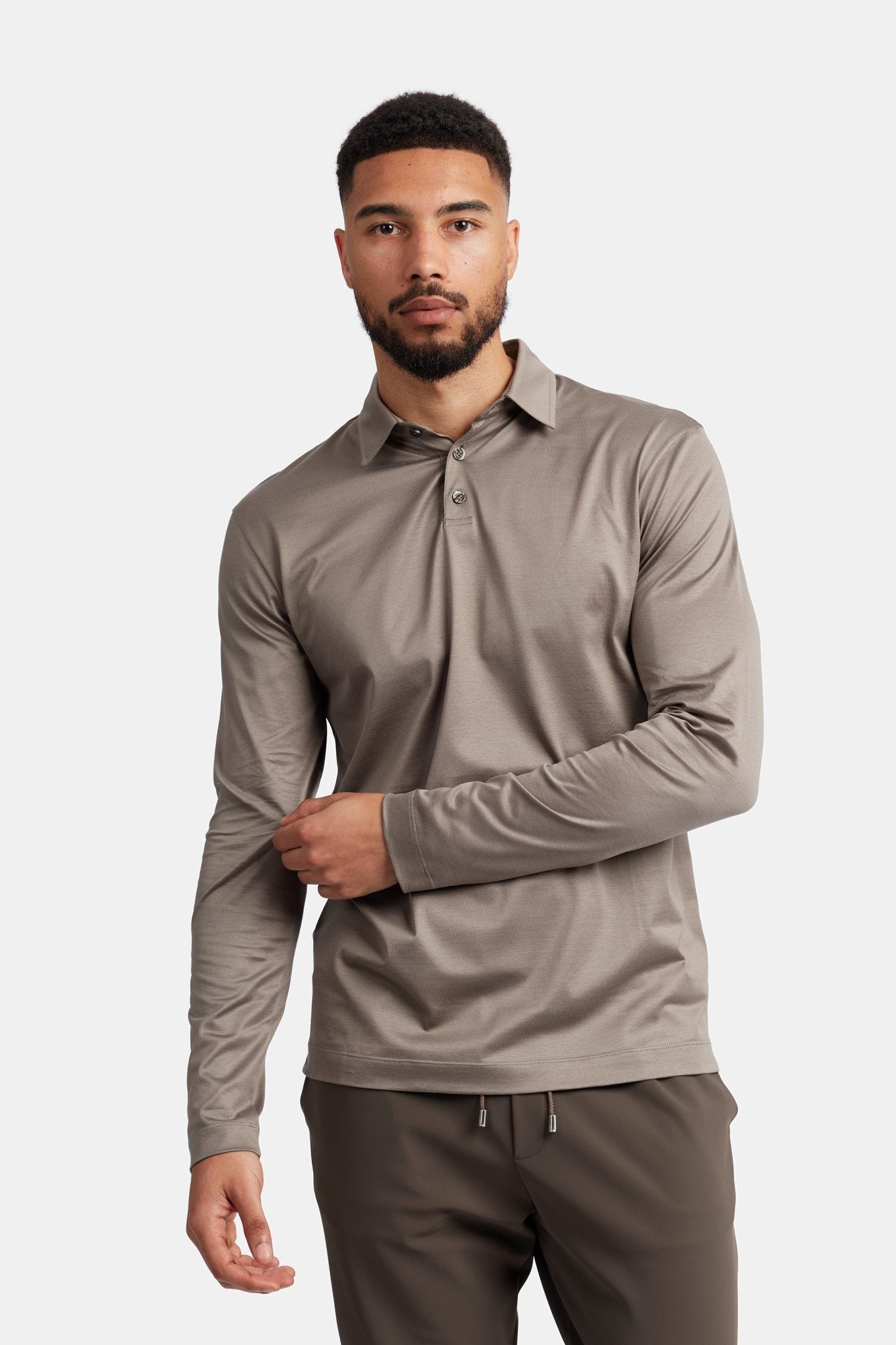Desert Taupe Long Sleeve Polo Shirt - Stylish & Versatile Homme8 Polo's