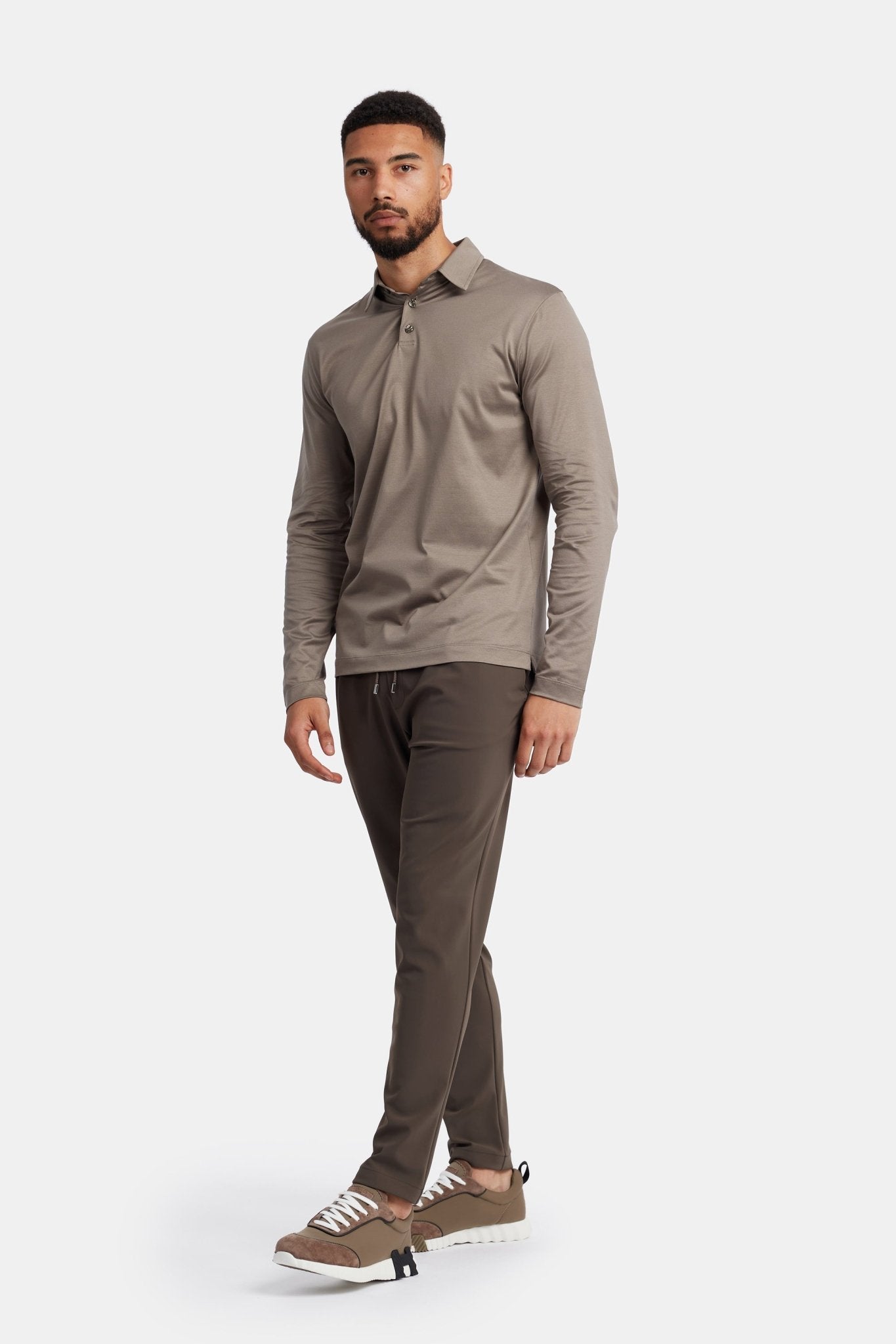 Desert Taupe Long Sleeve Polo Shirt - Stylish & Versatile Homme8 Polo's