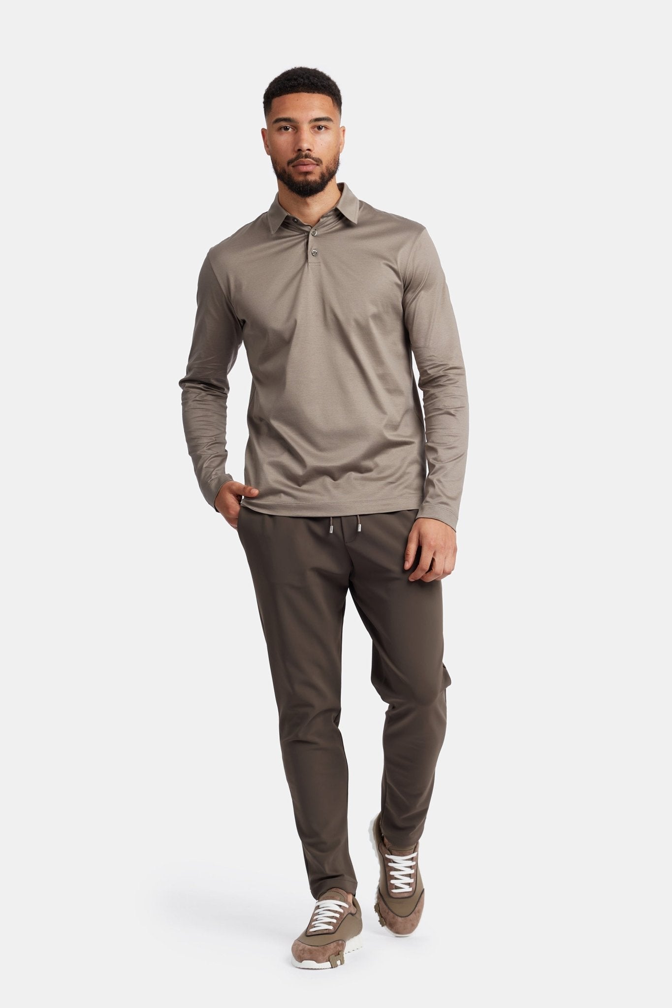 Desert Taupe Long Sleeve Polo Shirt - Stylish & Versatile Homme8 Polo's