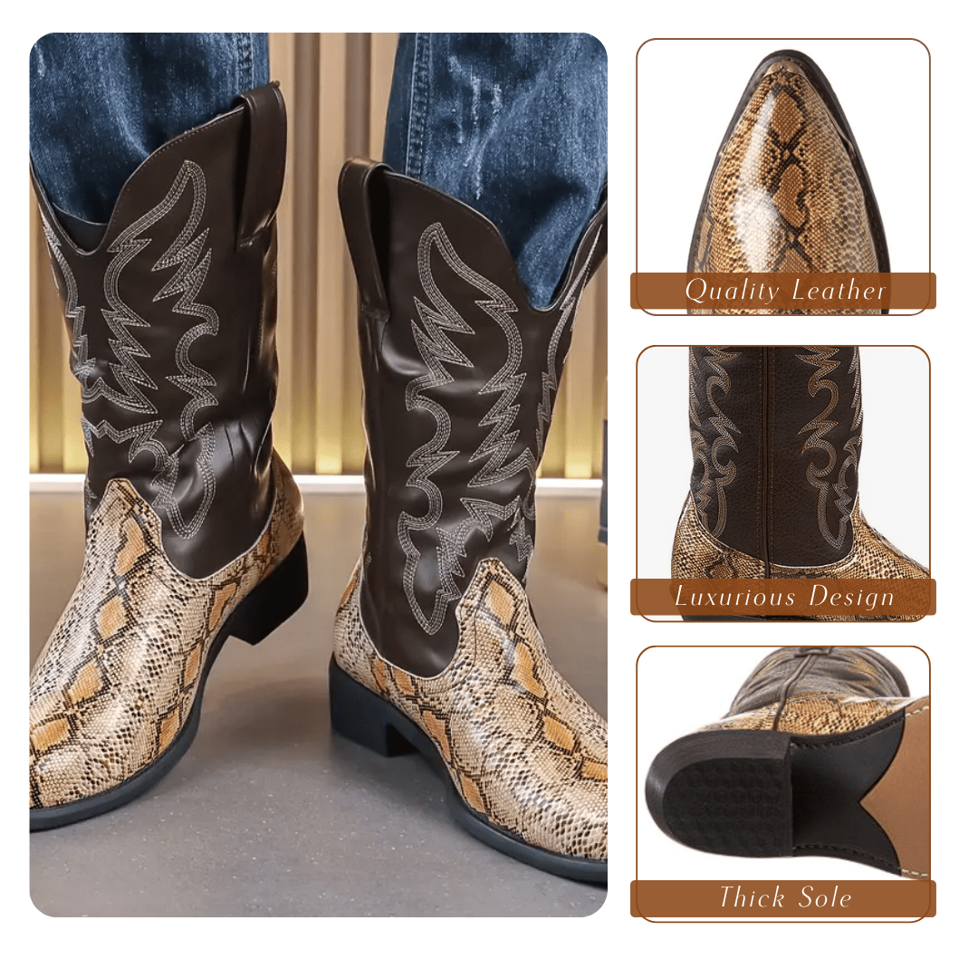 Frank Embroidered Snakeskin Western Boots - Stylish & Durable Homme8