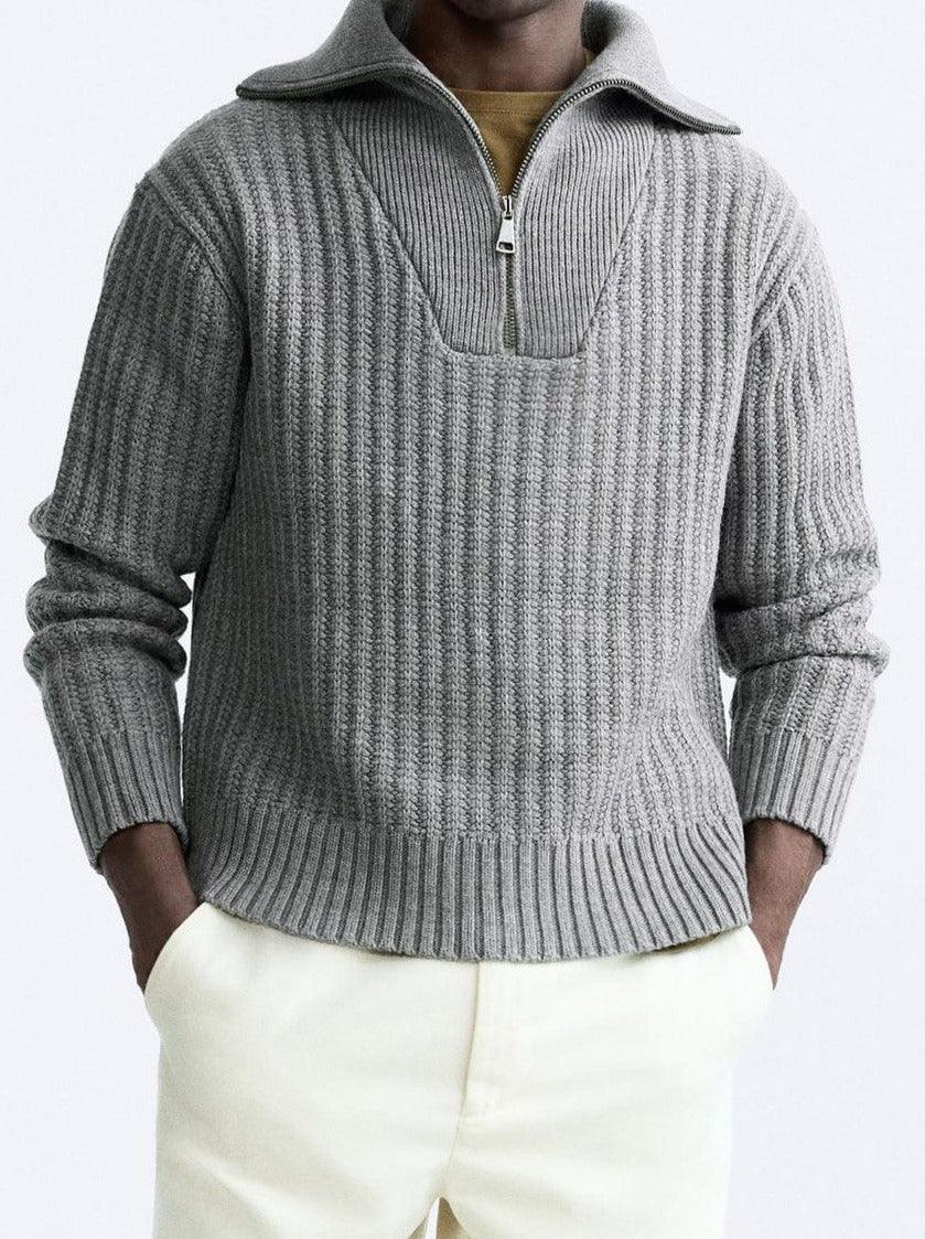 Luxurious Old Money Warm Zip-Up Pullover Sweater for Comfort Homme8