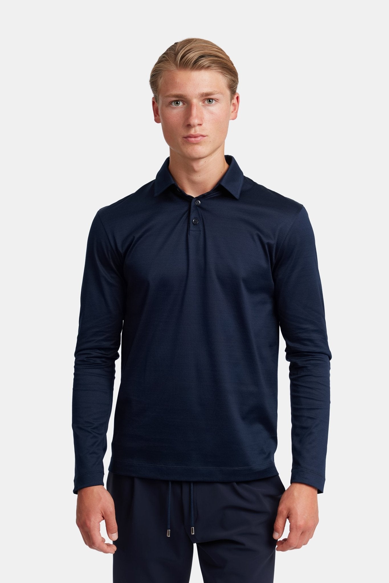 Midnight Blue Long Sleeve Polo Shirt - Stylish Comfort & Versatility Homme8 Polo's