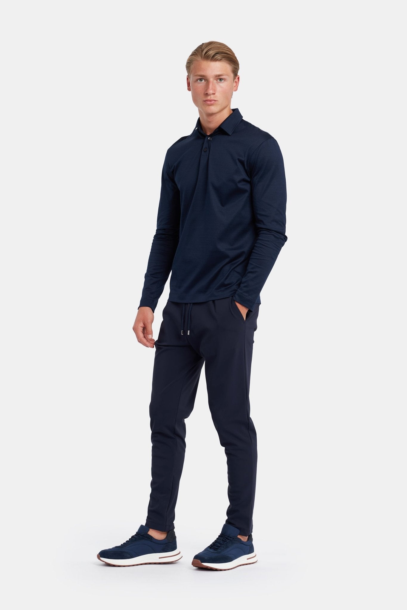 Midnight Blue Long Sleeve Polo Shirt - Stylish Comfort & Versatility Homme8 Polo's