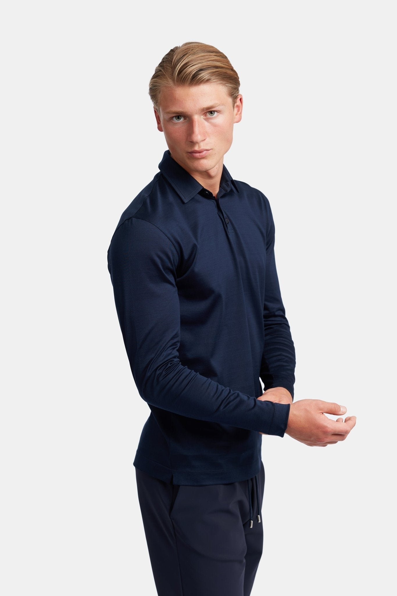 Midnight Blue Long Sleeve Polo Shirt - Stylish Comfort & Versatility Homme8 Polo's