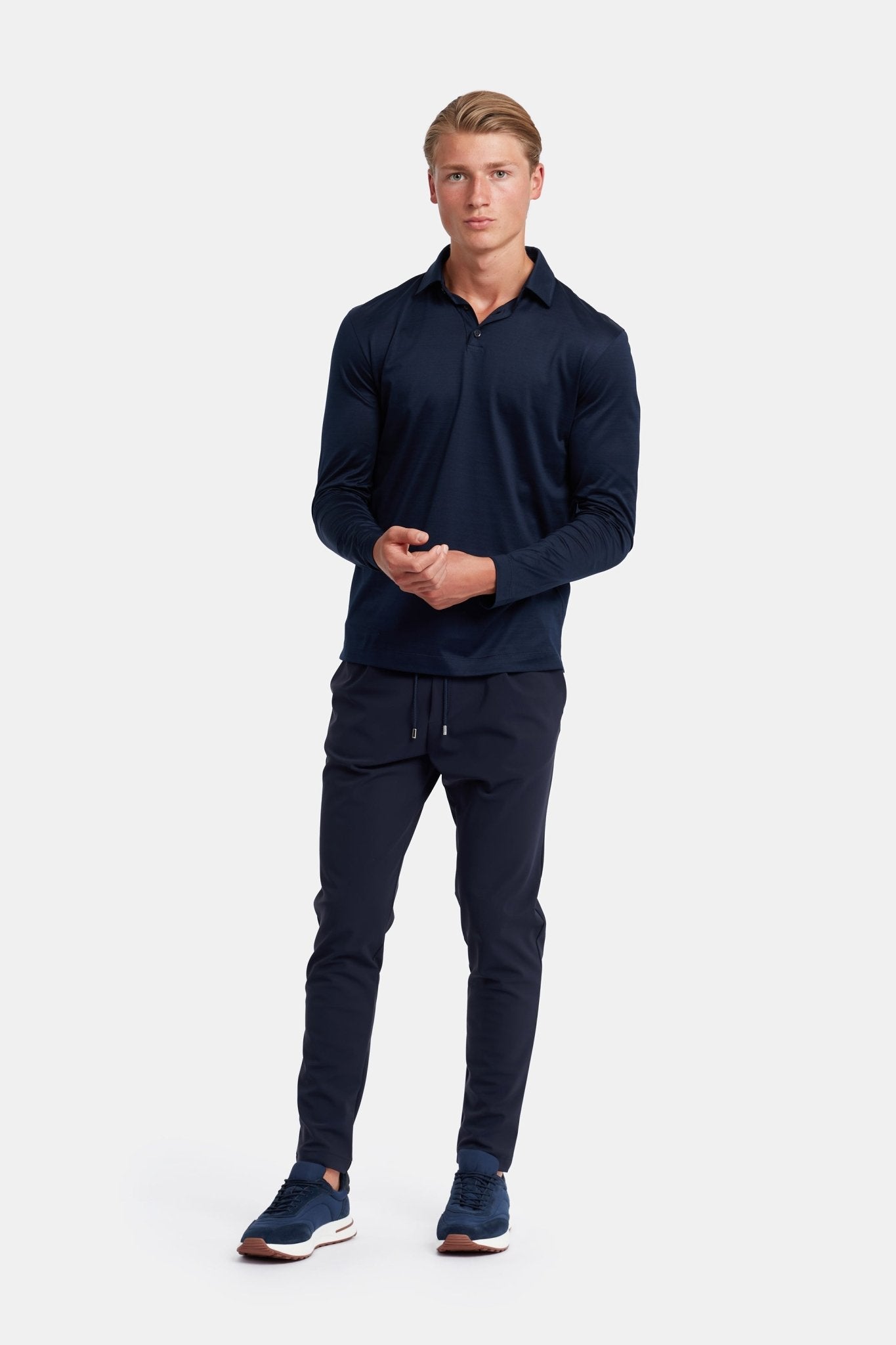 Midnight Blue Long Sleeve Polo Shirt - Stylish Comfort & Versatility Homme8 Polo's