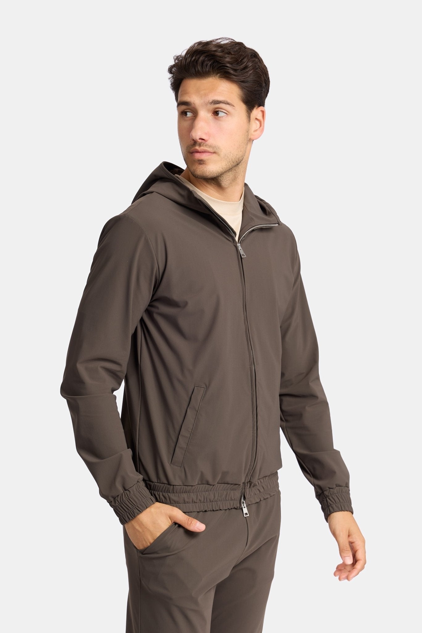 Mocha Brown Hooded Tech Vest - Stylish & Functional Layering Homme8 Trainingspak