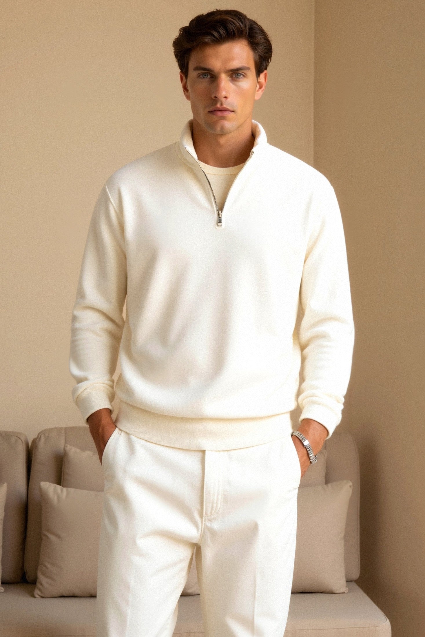 Old Money Casual Quarter Zip Hoodie - Timeless Style & Comfort Homme8