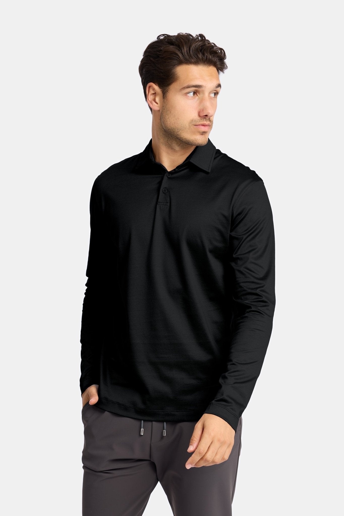 Onyx Black Long Sleeve Polo Shirt - Stylish & Versatile Comfort Homme8 Polo's