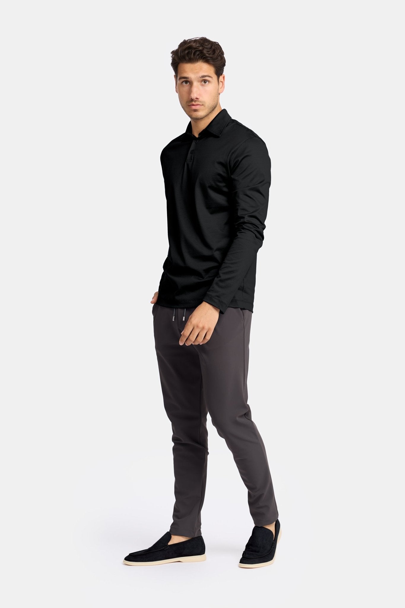 Onyx Black Long Sleeve Polo Shirt - Stylish & Versatile Comfort Homme8 Polo's