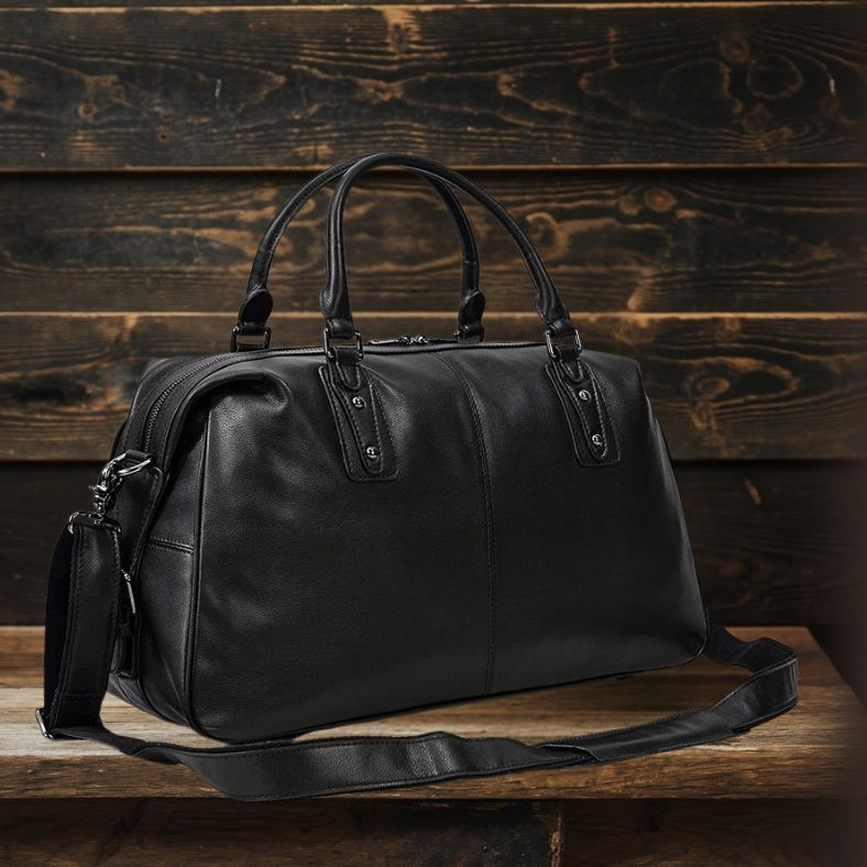 Premium Black Leather Holdall Bag NASHVILLE - Stylish & Durable Homme8 leather duffle bag