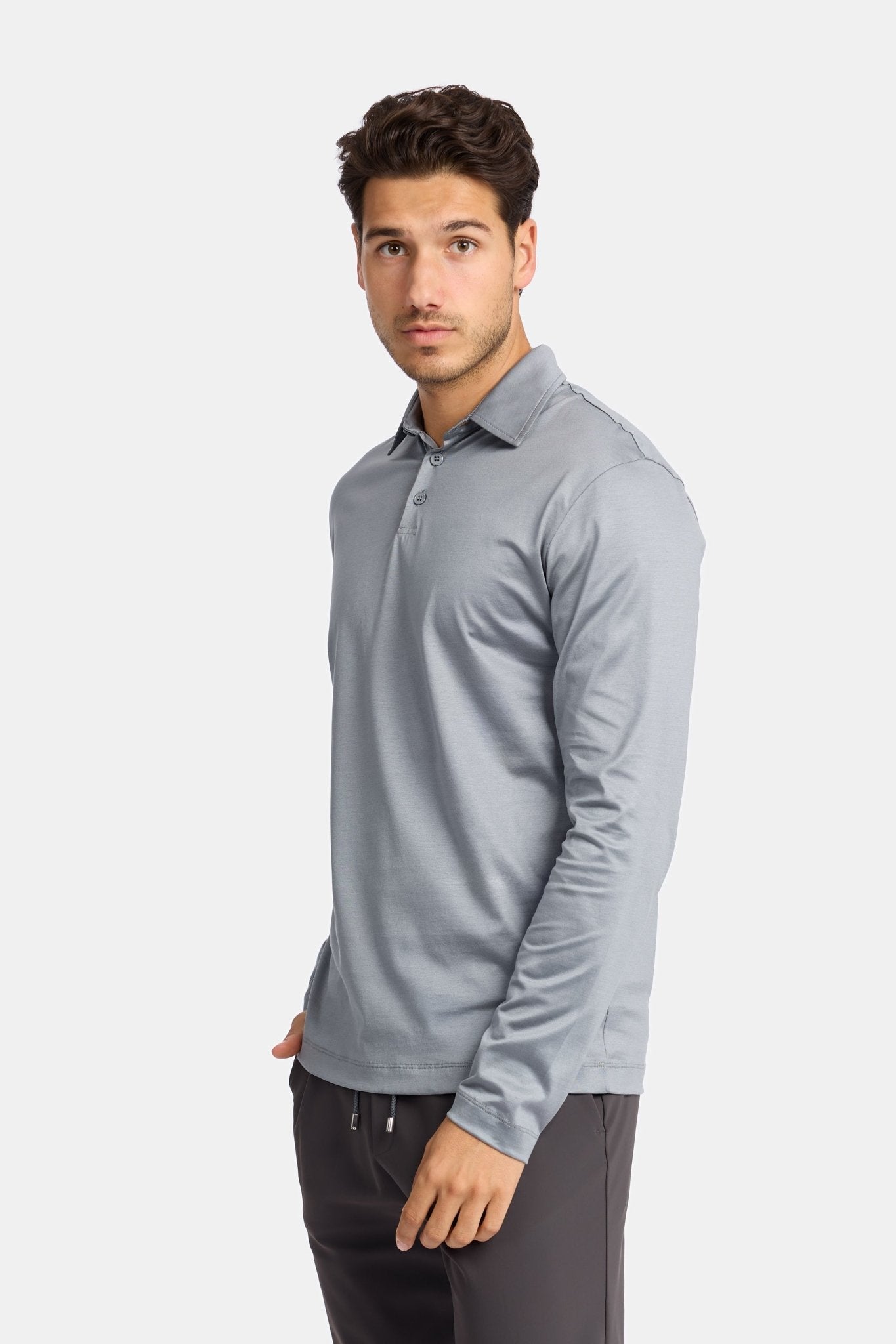 Premium Mist Grey Long Sleeve Polo Shirt - Stylish & Comfortable Homme8 Polo's