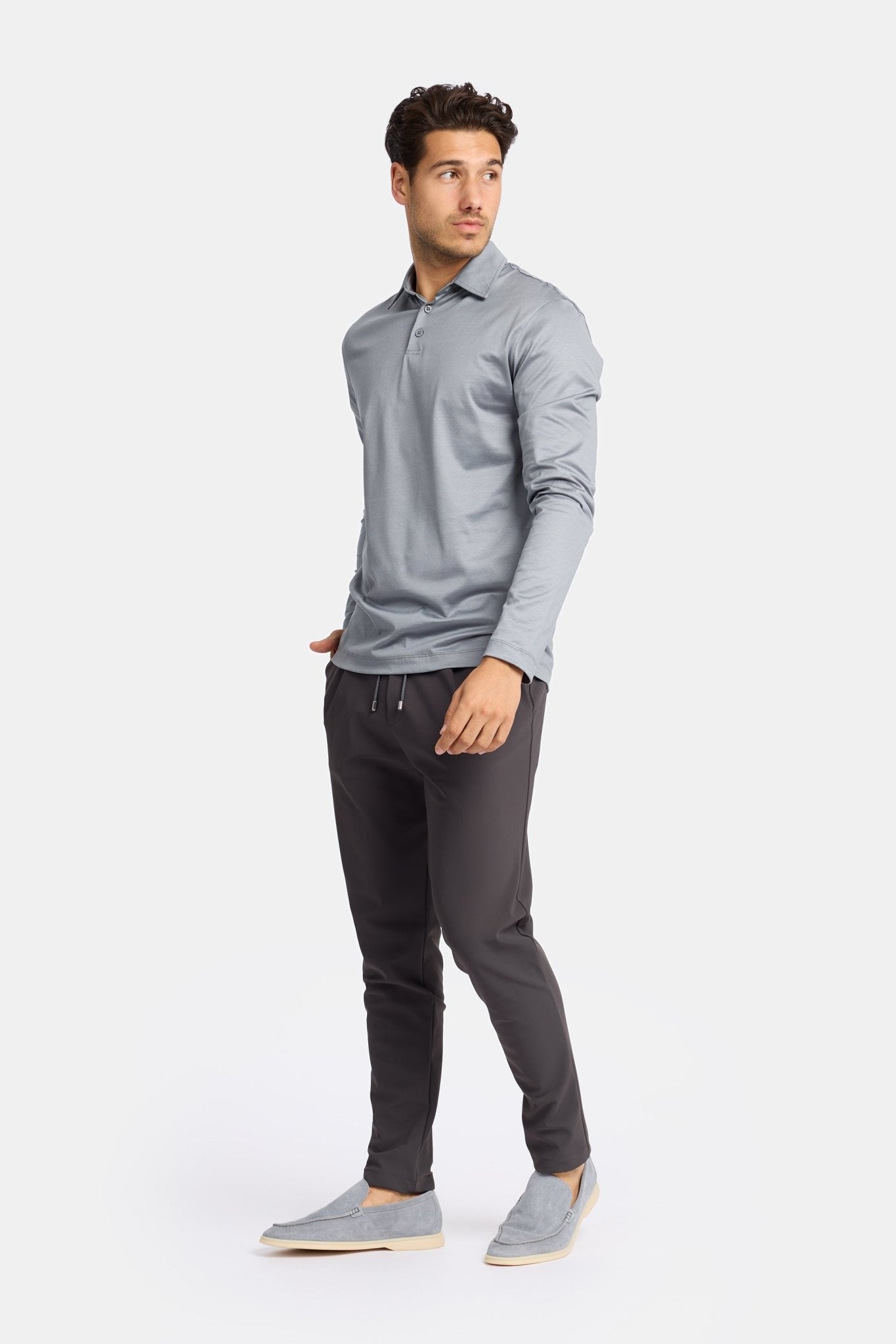 Premium Mist Grey Long Sleeve Polo Shirt - Stylish & Comfortable Homme8 Polo's