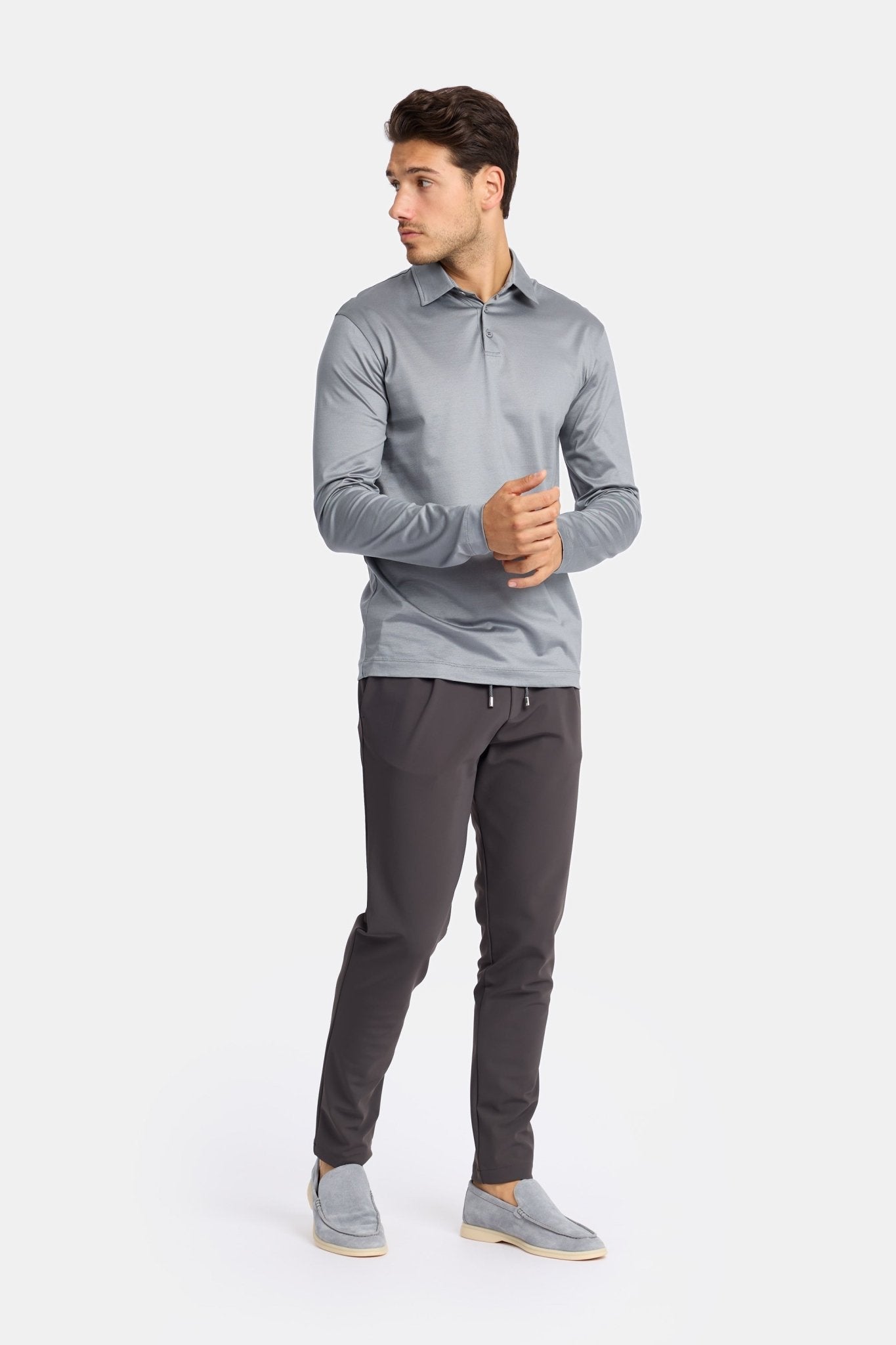 Premium Mist Grey Long Sleeve Polo Shirt - Stylish & Comfortable Homme8 Polo's