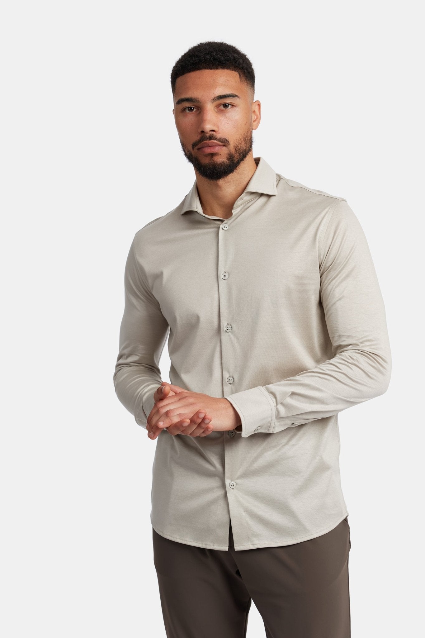 Sandstone Beige Formal Shirt - Elegant Comfort & Timeless Style Homme8 Overhemden