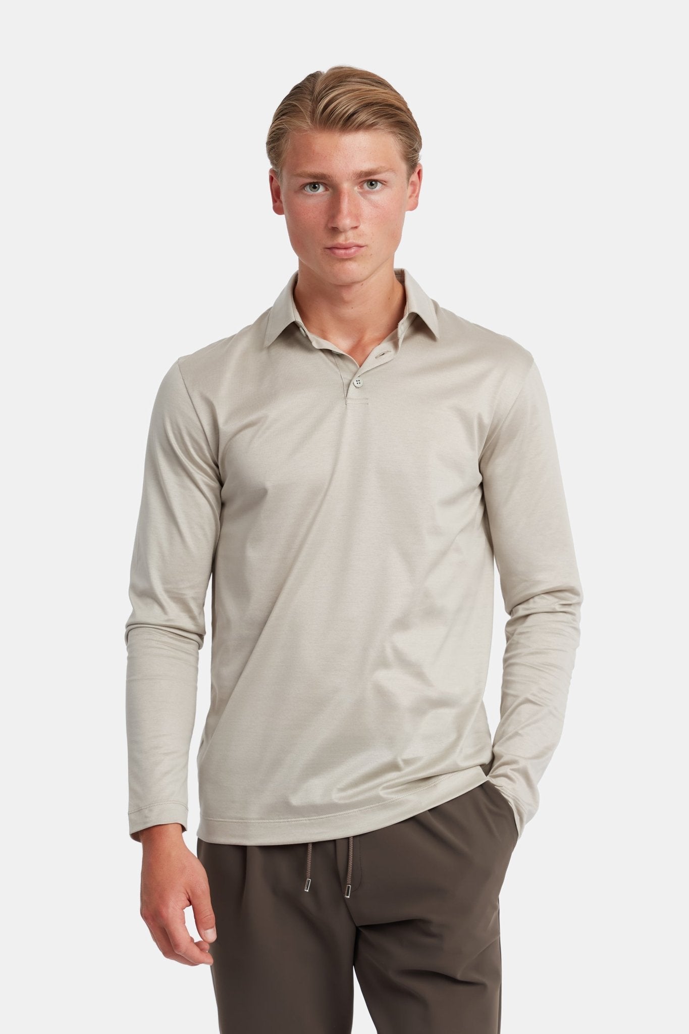 Sandstone Beige Long Sleeve Polo Shirt - Stylish Comfort & Versatility Homme8 Polo's