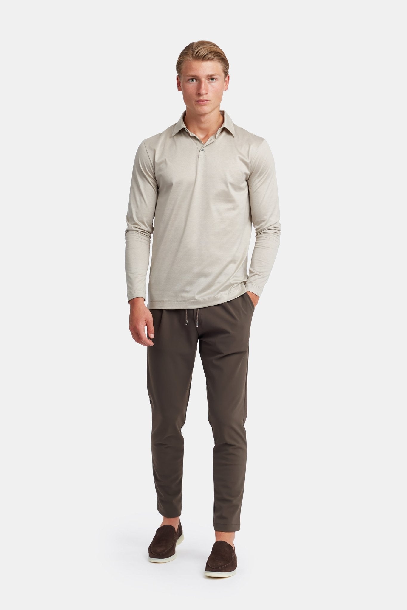 Sandstone Beige Long Sleeve Polo Shirt - Stylish Comfort & Versatility Homme8 Polo's
