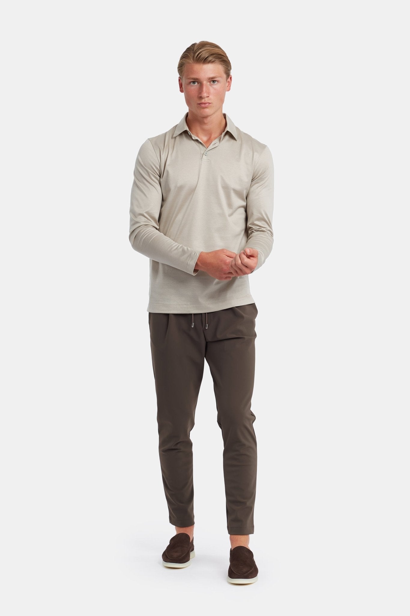 Sandstone Beige Long Sleeve Polo Shirt - Stylish Comfort & Versatility Homme8 Polo's
