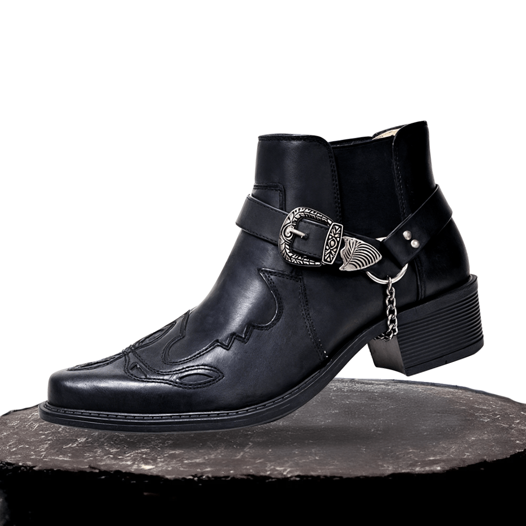 Sverre Pointed Toe Cowboy Boots with Chain Buckle Detail Homme8
