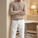 Classic Old Money Knitted Wool Zip Sweater for Timeless Elegance Homme8 