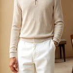 Classic Old Money Knitted Wool Zip Sweater for Timeless Elegance Homme8 