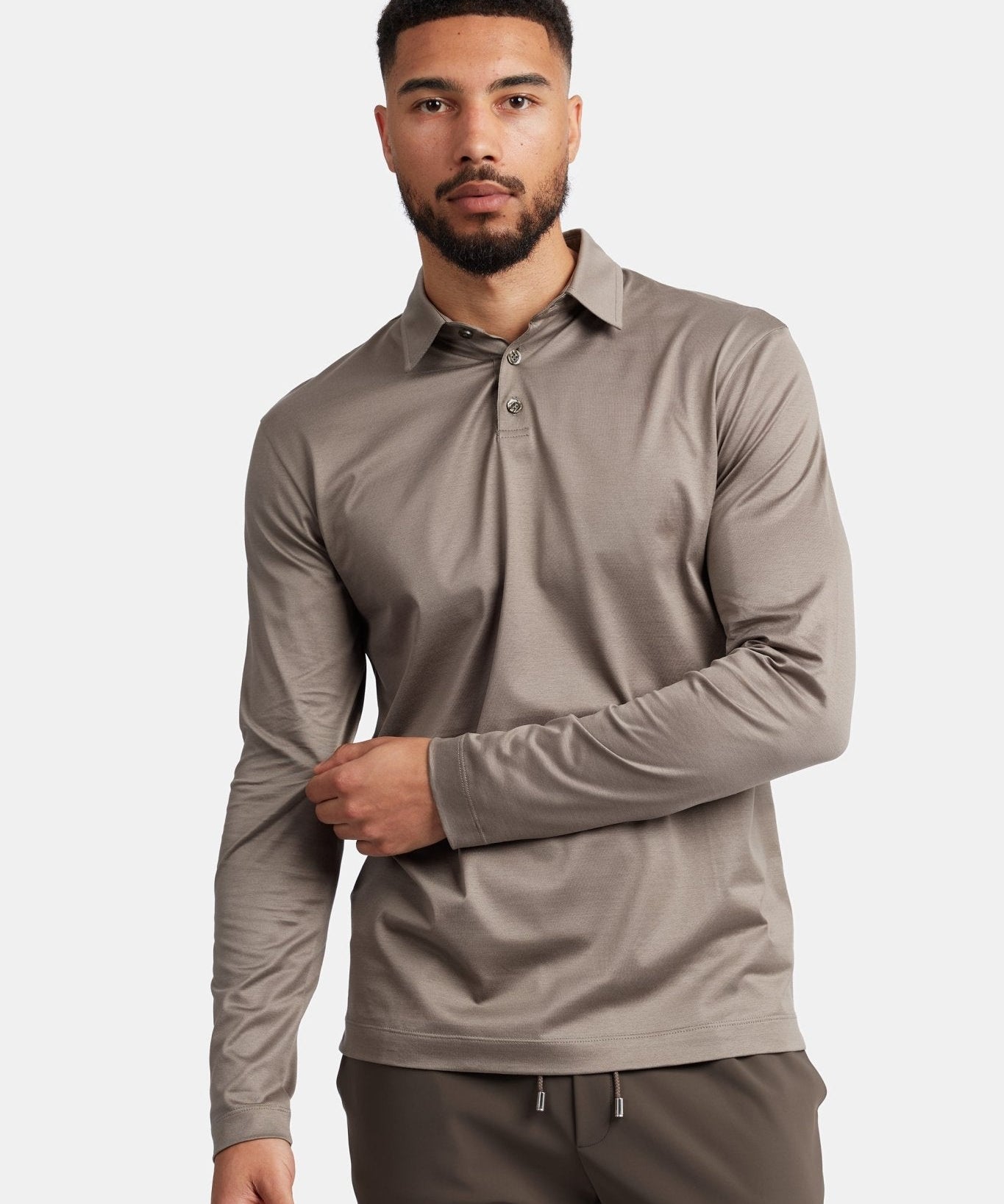 Desert Taupe Long Sleeve Polo Shirt - Stylish & Versatile Homme8 Polo's