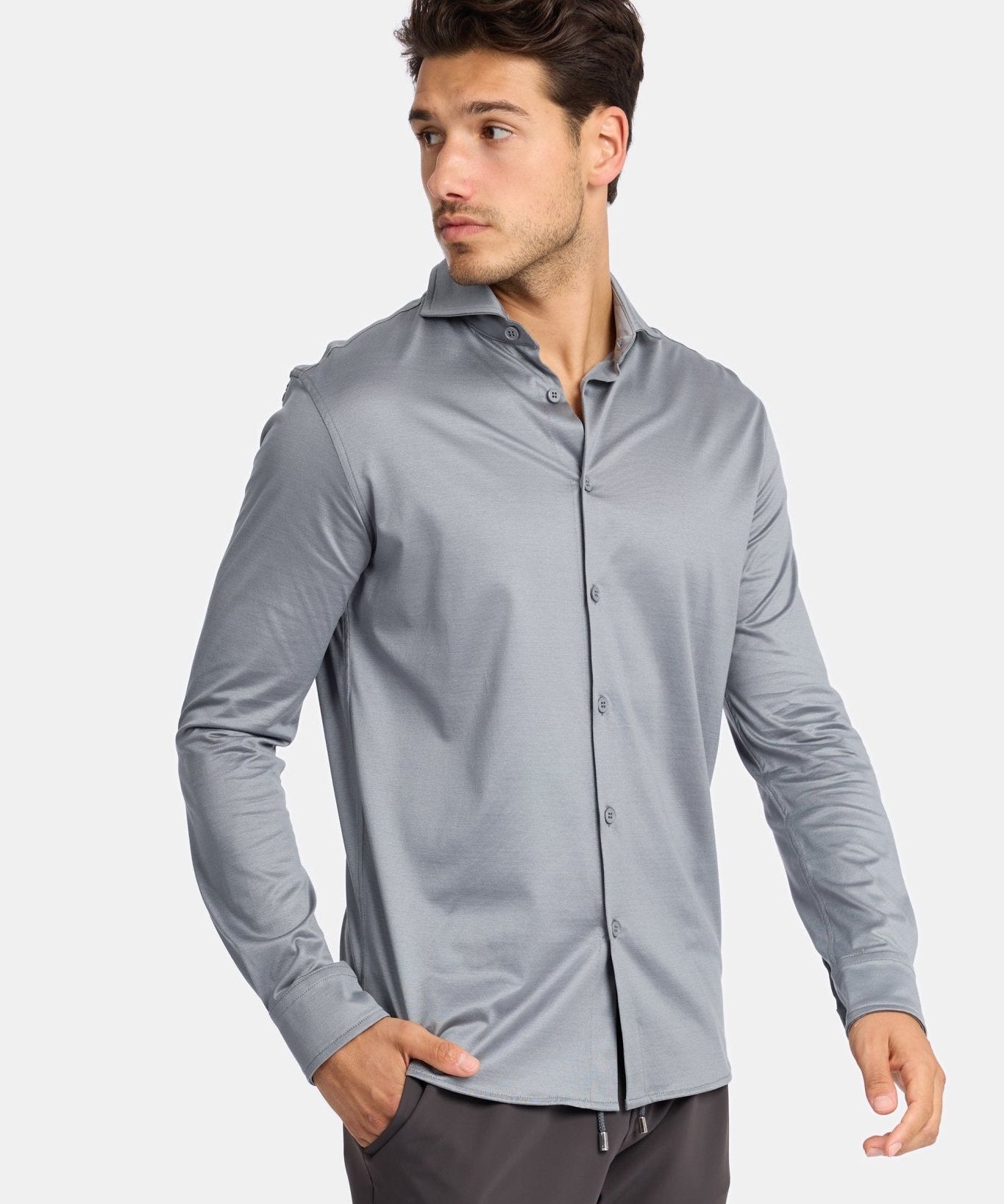 Elegant Mist Grey Formal Shirt - Perfect Fit & Timeless Style Homme8 Overhemden