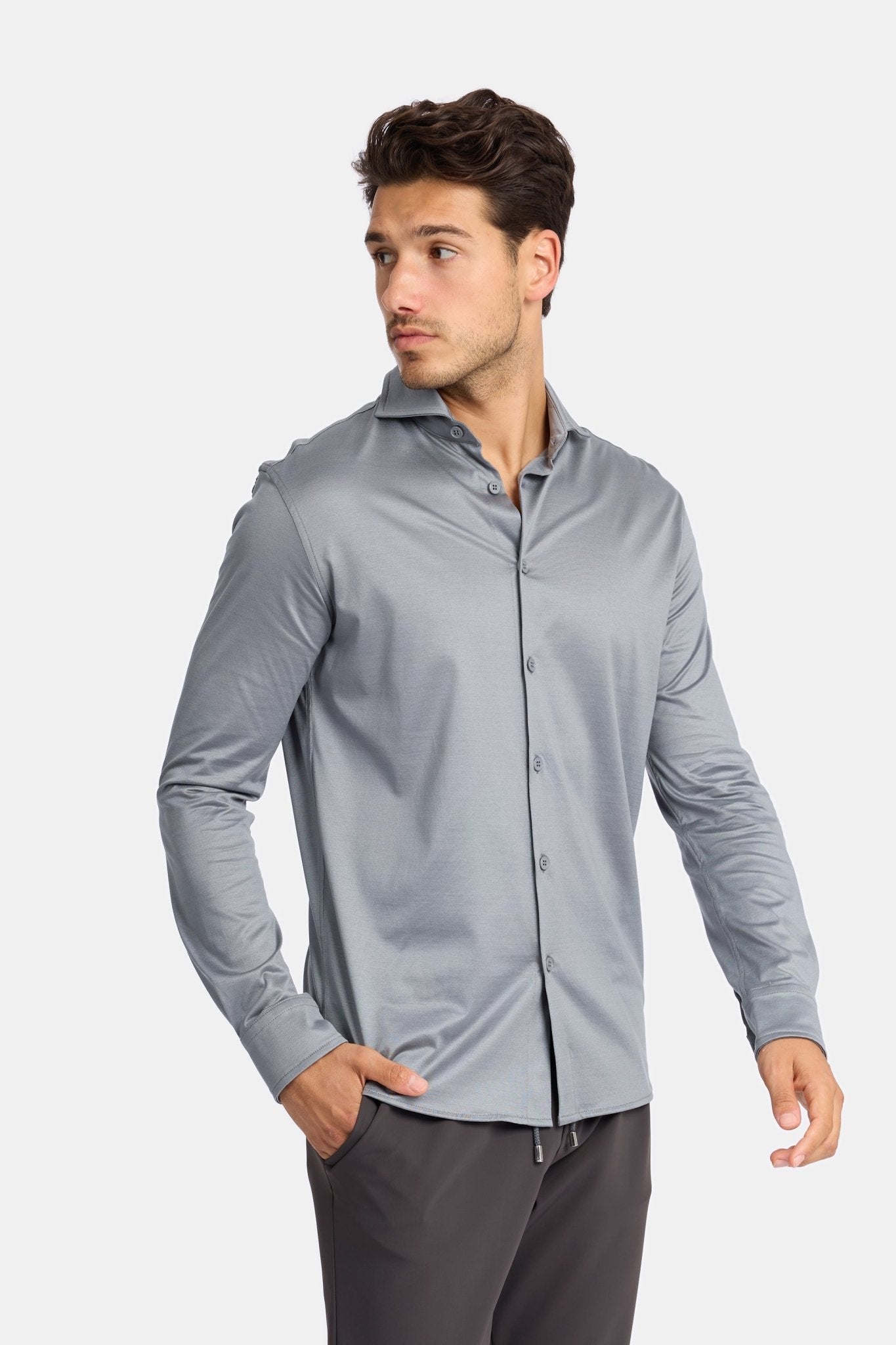 Elegant Mist Grey Formal Shirt - Perfect Fit & Timeless Style Homme8 Overhemden