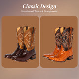 Gustav Mid-Calf Leather Boots - Stylish Embroidered Design