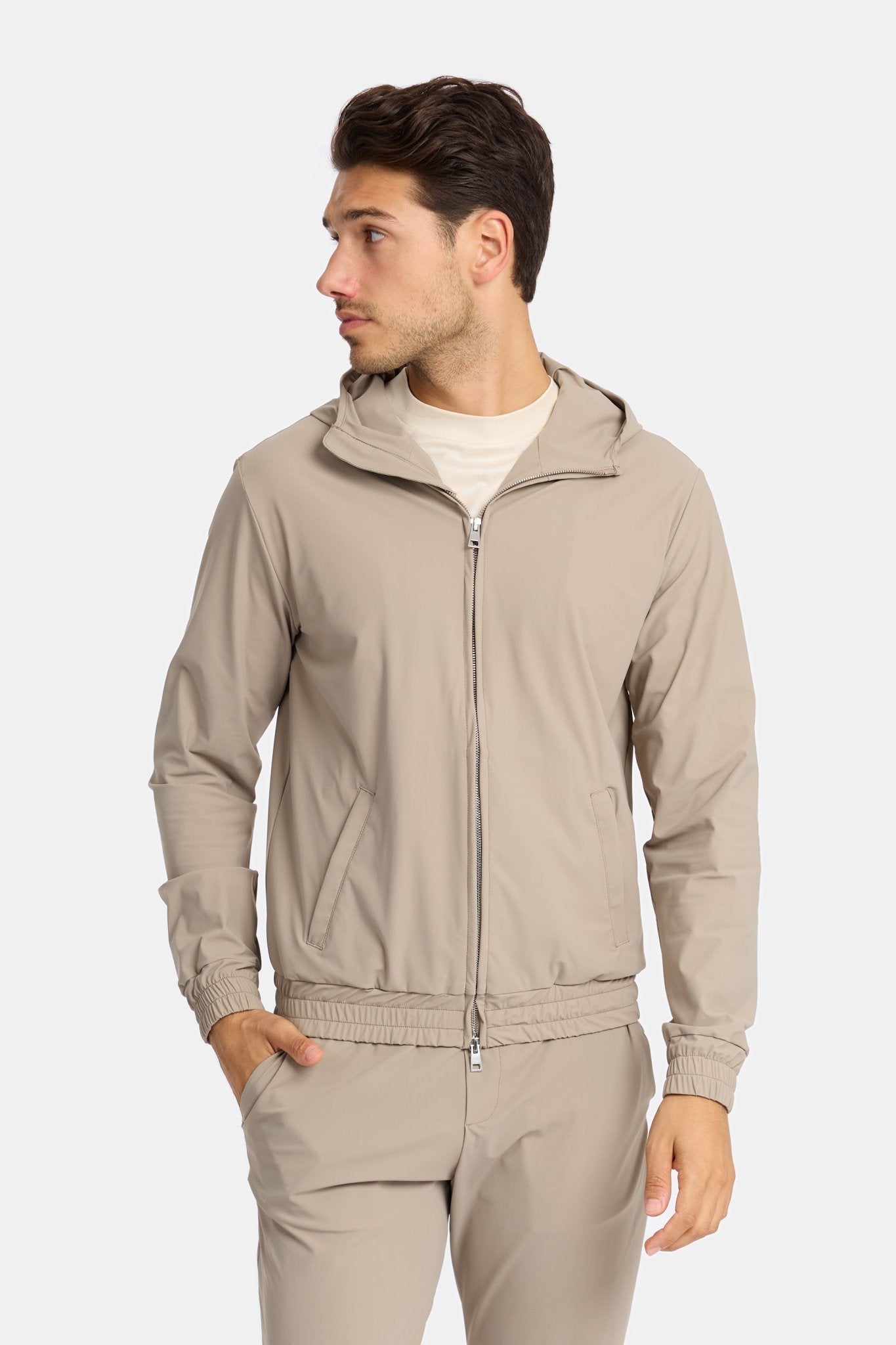 Light Beige Hooded Tech Suit - Stylish Comfort & Versatility Homme8 Trainingspak