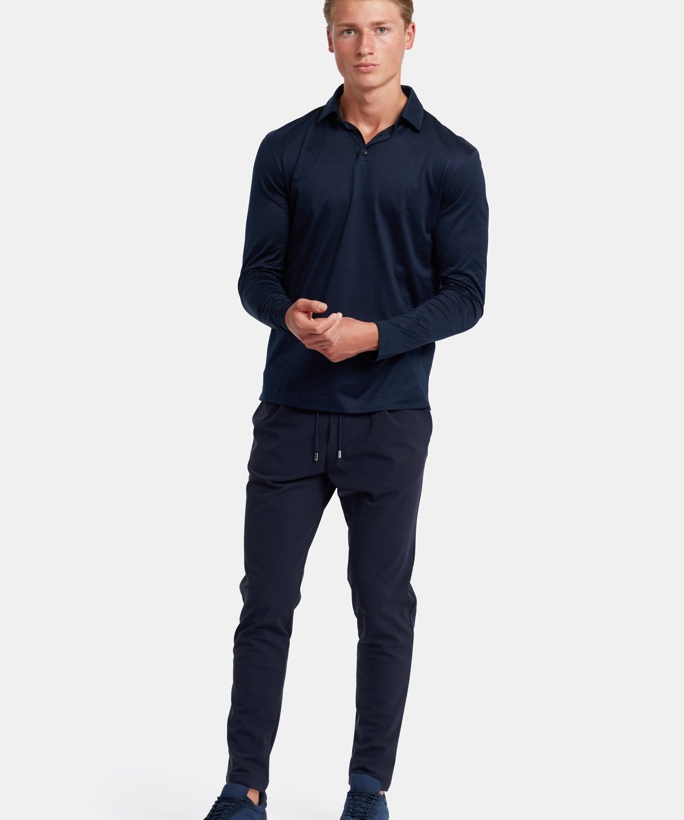 Midnight Blue Long Sleeve Polo Shirt - Stylish Comfort & Versatility Homme8 Polo's