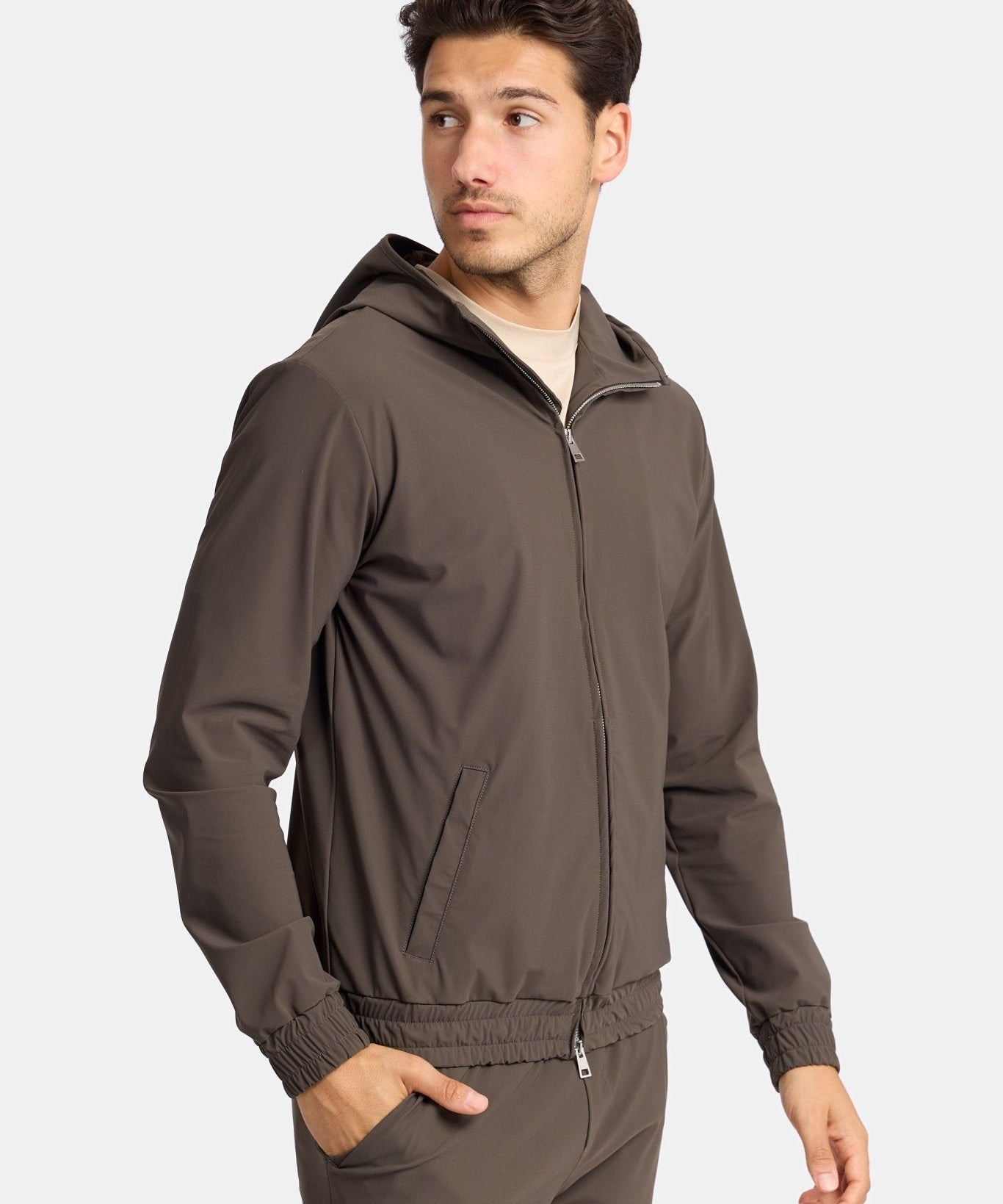 Mocha Brown Hooded Tech Vest - Stylish & Functional Layering Homme8 Trainingspak