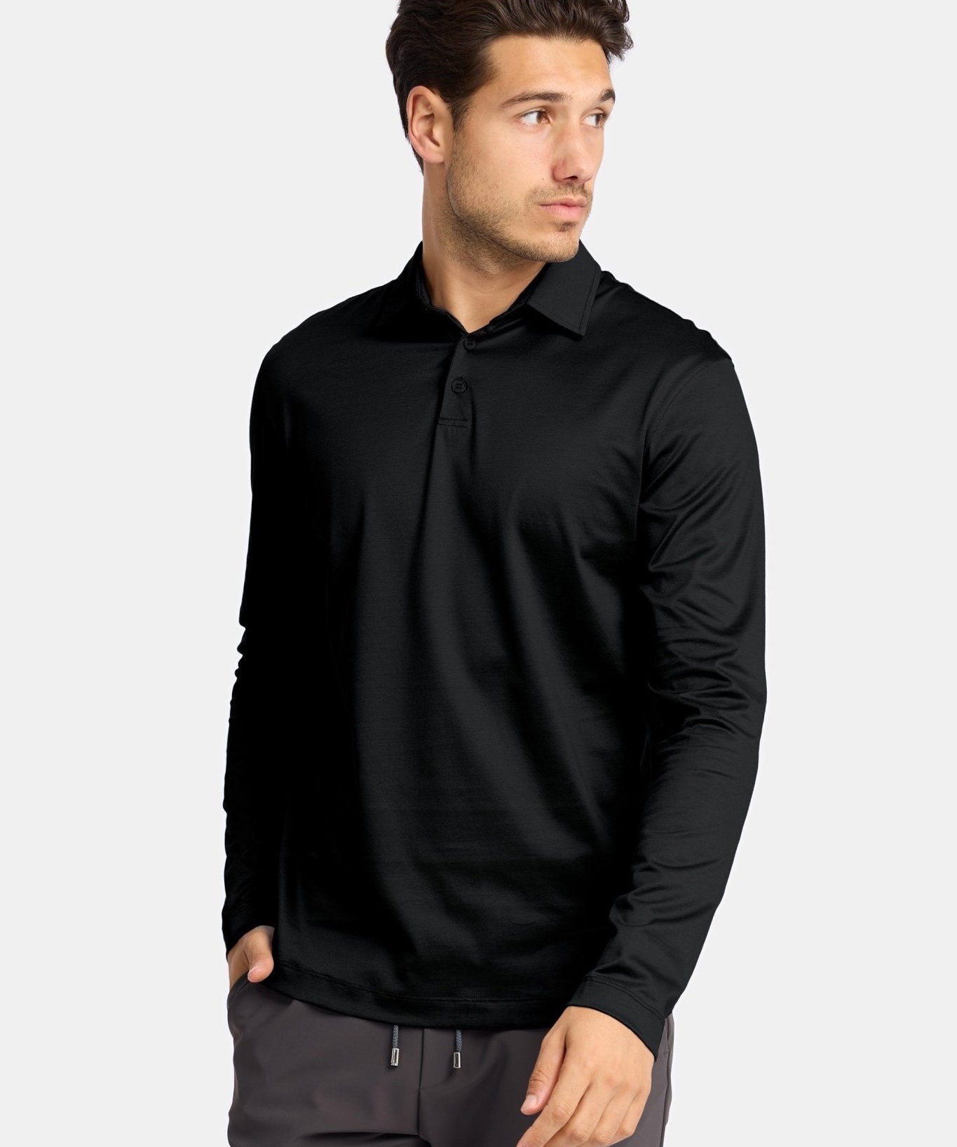 Onyx Black Long Sleeve Polo Shirt - Stylish & Versatile Comfort Homme8 Polo's