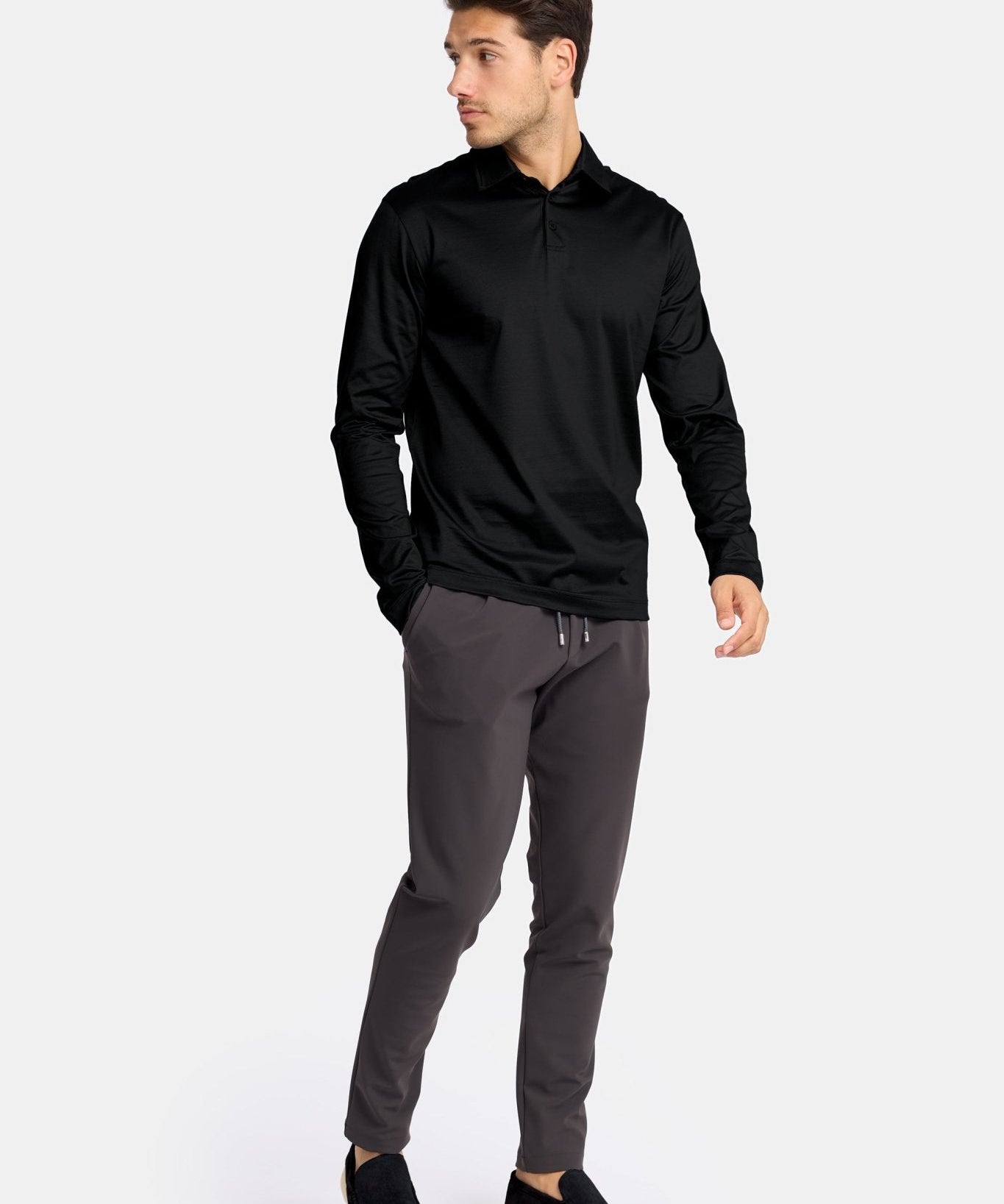 Onyx Black Long Sleeve Polo Shirt - Stylish & Versatile Comfort Homme8 Polo's
