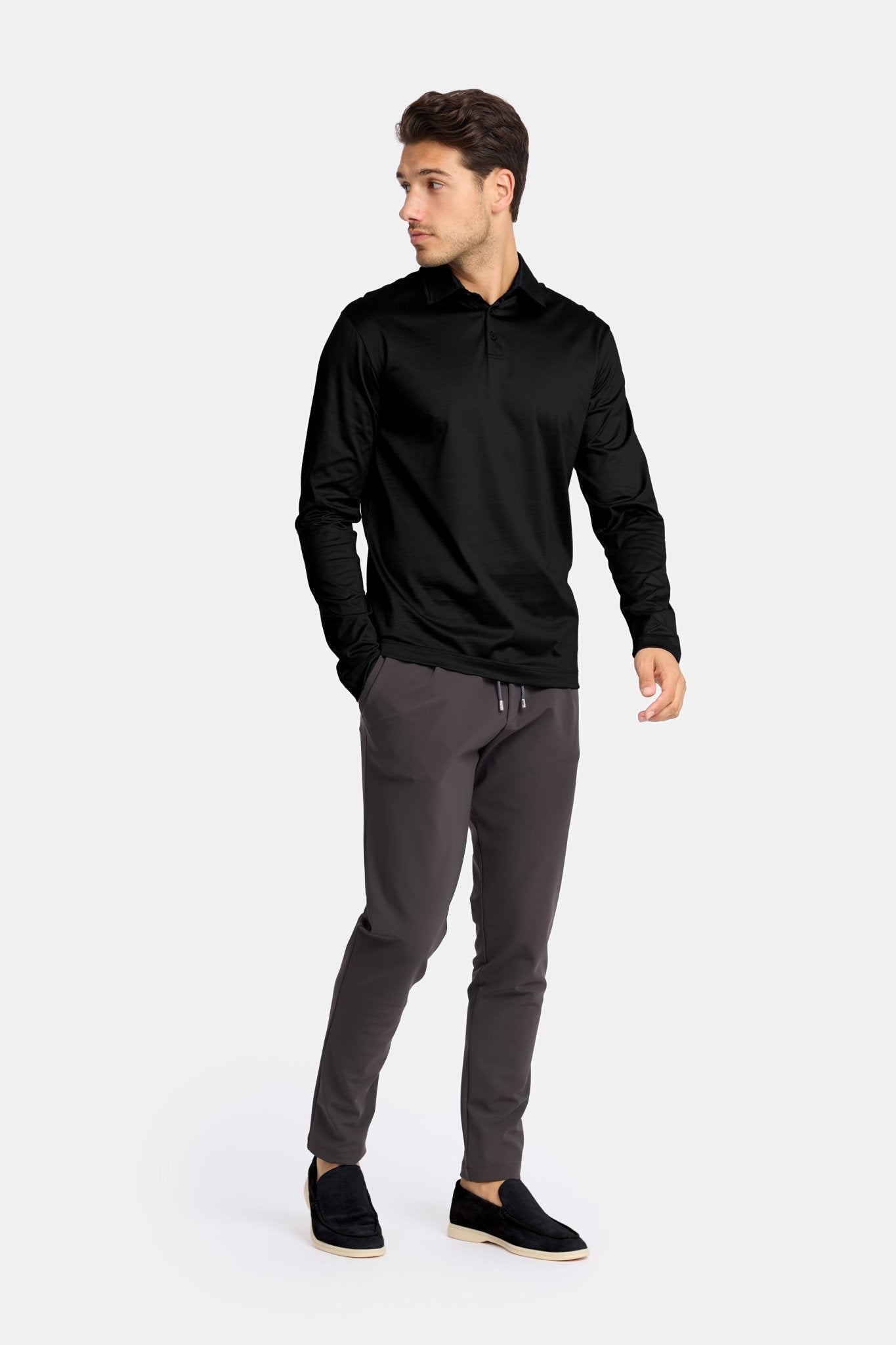 Onyx Black Long Sleeve Polo Shirt - Stylish & Versatile Comfort Homme8 Polo's