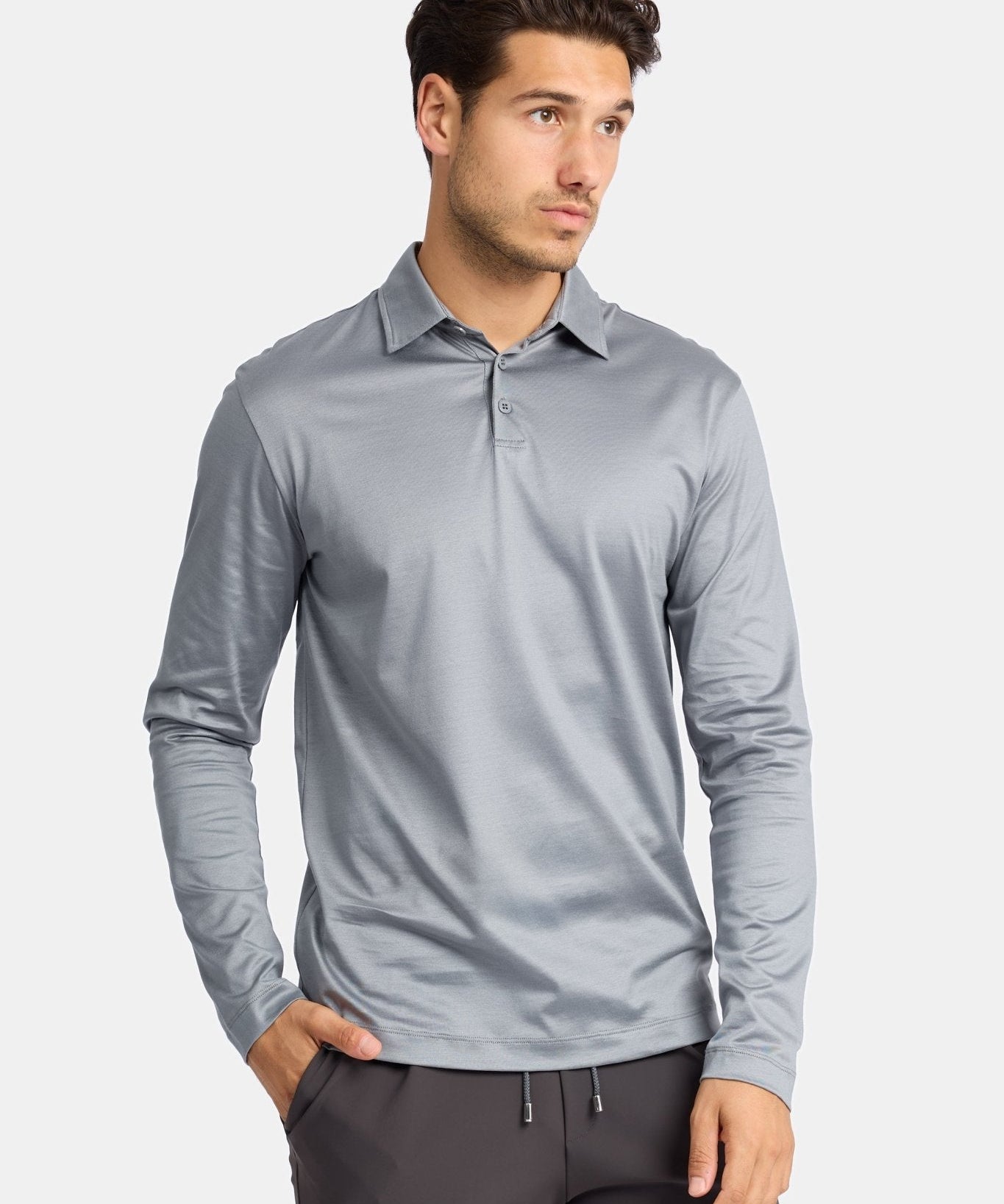 Premium Mist Grey Long Sleeve Polo Shirt - Stylish & Comfortable Homme8 Polo's