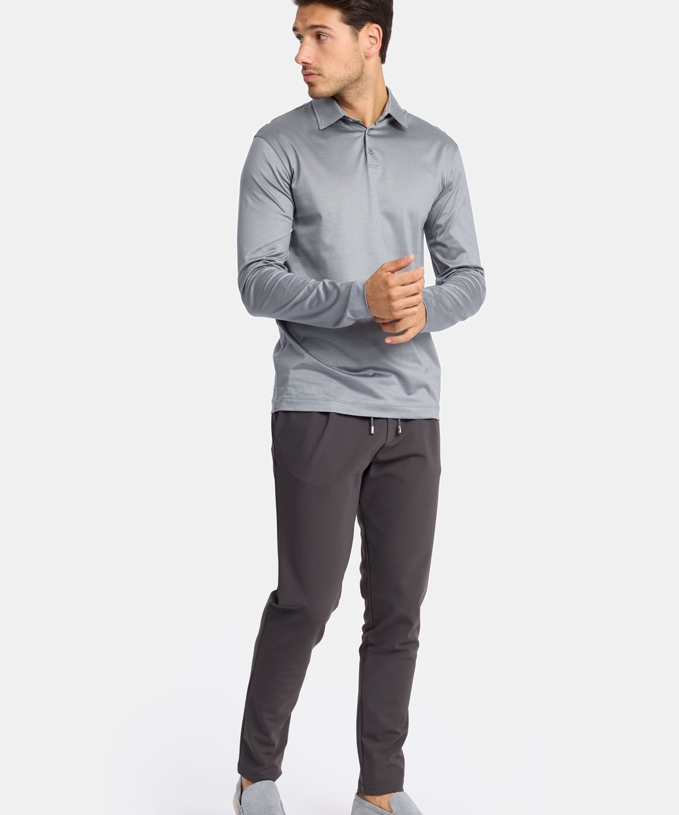 Premium Mist Grey Long Sleeve Polo Shirt - Stylish & Comfortable Homme8 Polo's