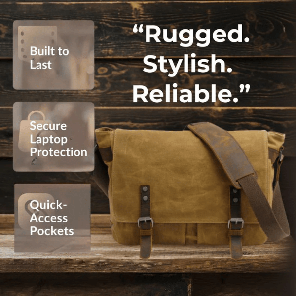 RENO Canvas Laptop Messenger Bag - Stylish, Durable & Functional Homme8 Waxed Canvas Messenger Bag