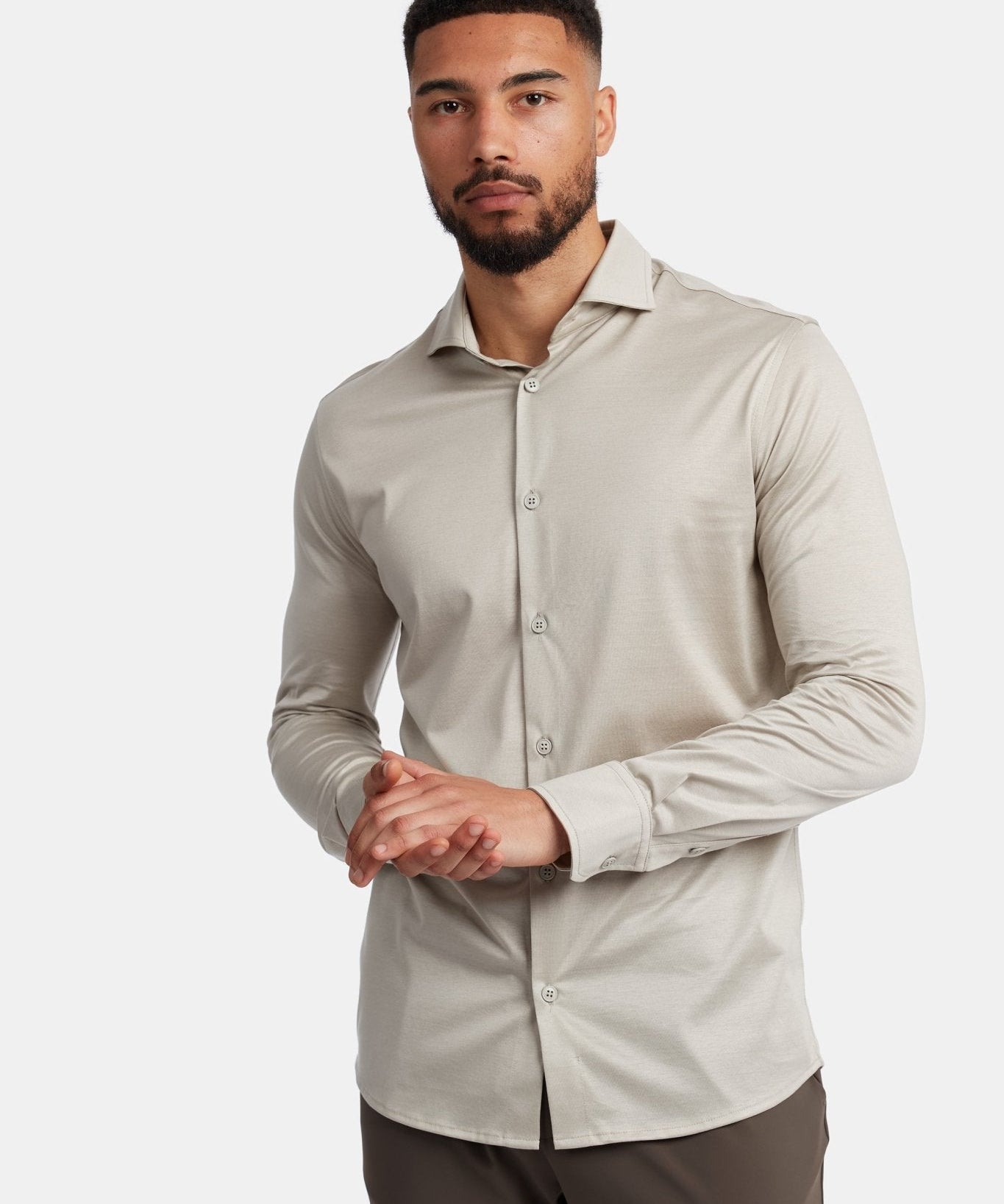 Sandstone Beige Formal Shirt - Elegant Comfort & Timeless Style Homme8 Overhemden
