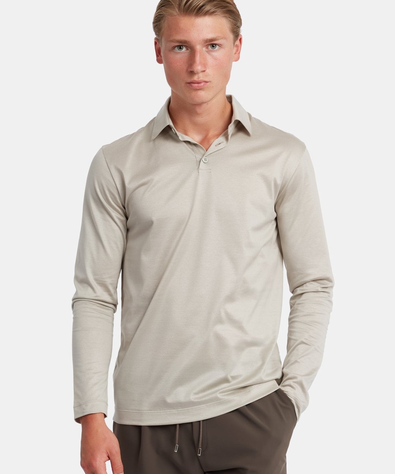 Sandstone Beige Long Sleeve Polo Shirt - Stylish Comfort & Versatility Homme8 Polo's