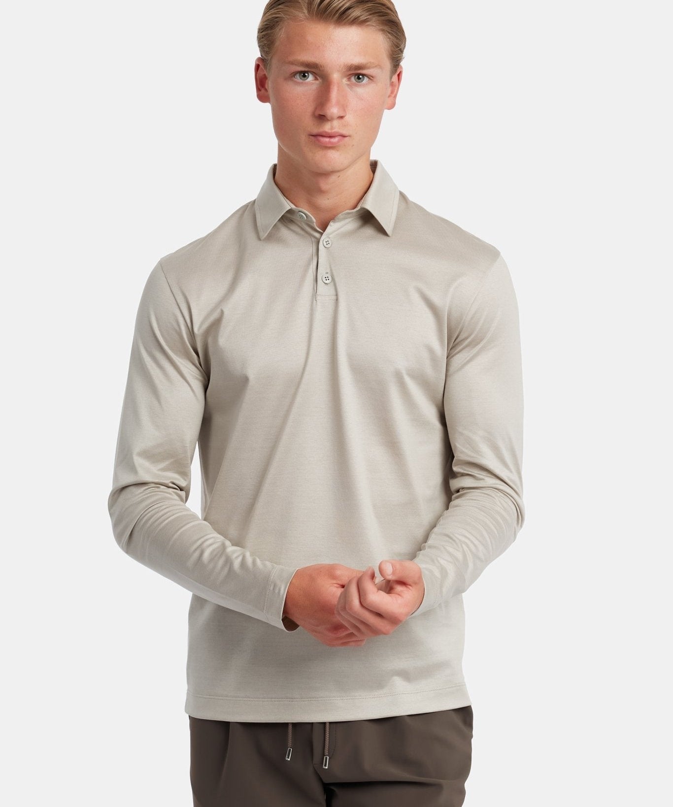 Sandstone Beige Long Sleeve Polo Shirt - Stylish Comfort & Versatility Homme8 Polo's