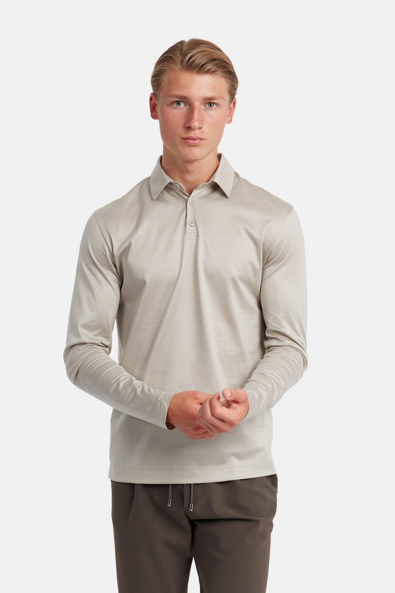 Sandstone Beige Long Sleeve Polo Shirt - Stylish Comfort & Versatility Homme8 Polo's