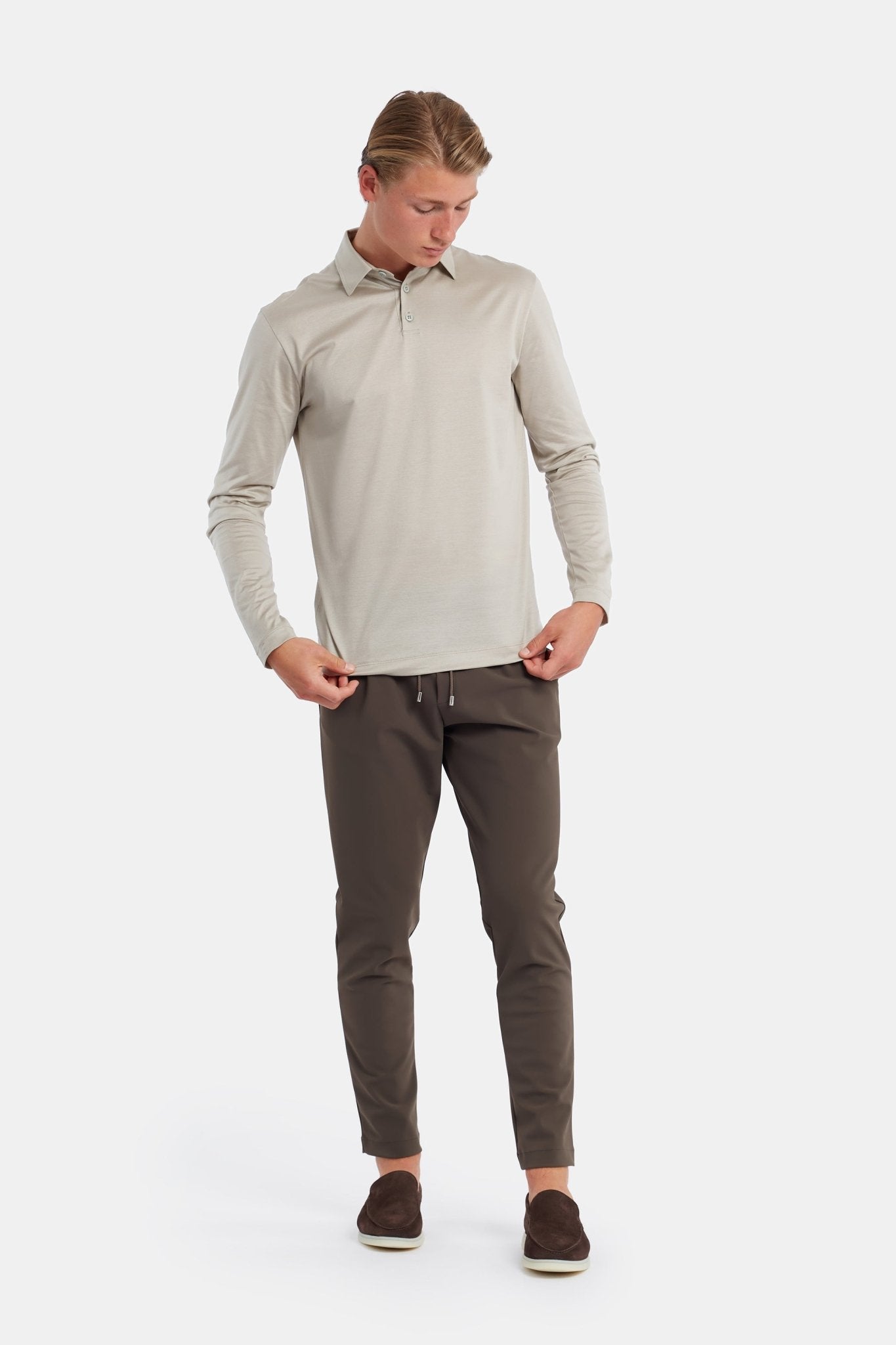 Sandstone Beige Long Sleeve Polo Shirt - Stylish Comfort & Versatility Homme8 Polo's