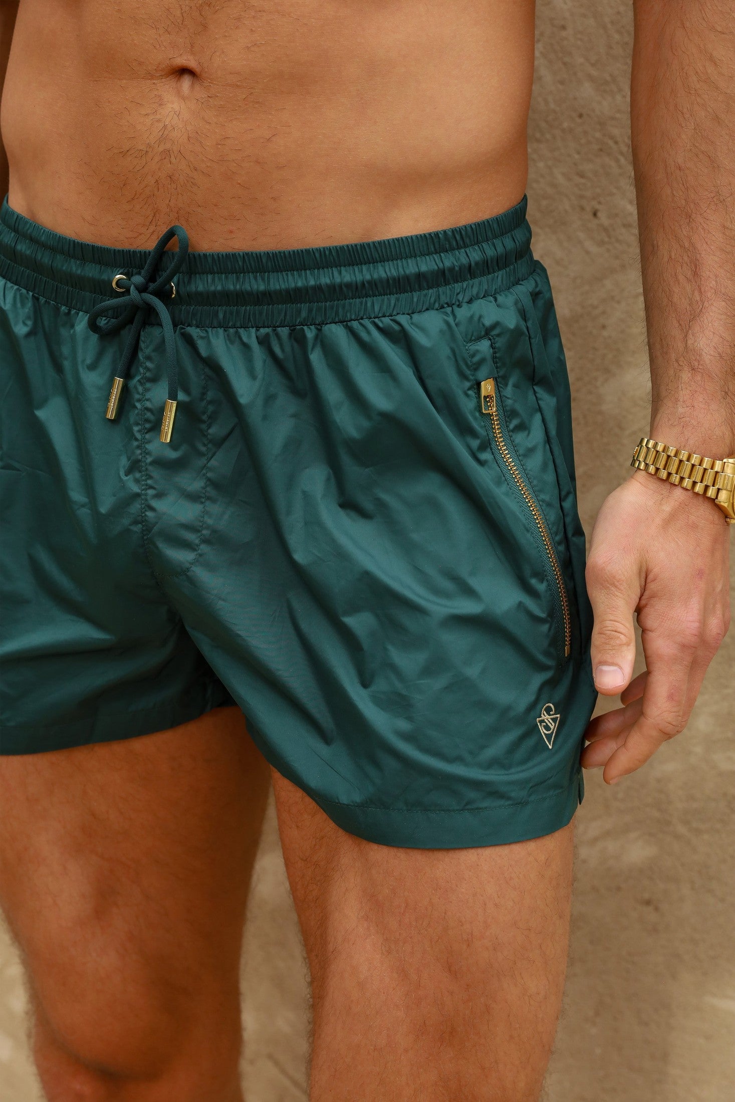 Signature Pine Green Swim Shorts - Stylish, Comfortable & Durable Homme8 Luxury Resort Wear