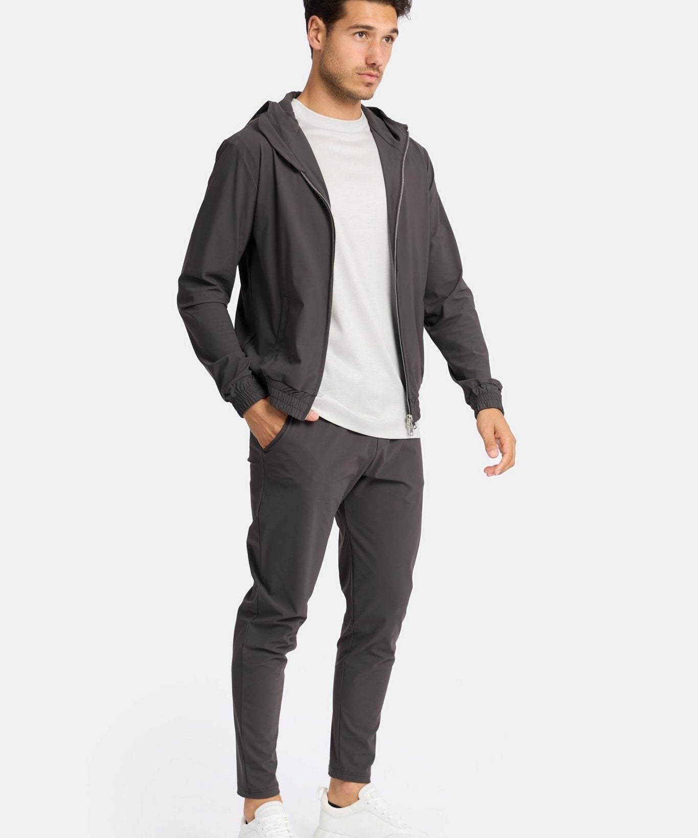 Slate Grey Hooded Tech Suit - Stylish Comfort & Performance Homme8 Trainingspak