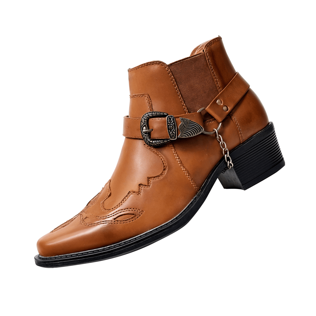 Sverre Pointed Toe Cowboy Boots with Chain Buckle Detail Homme8 